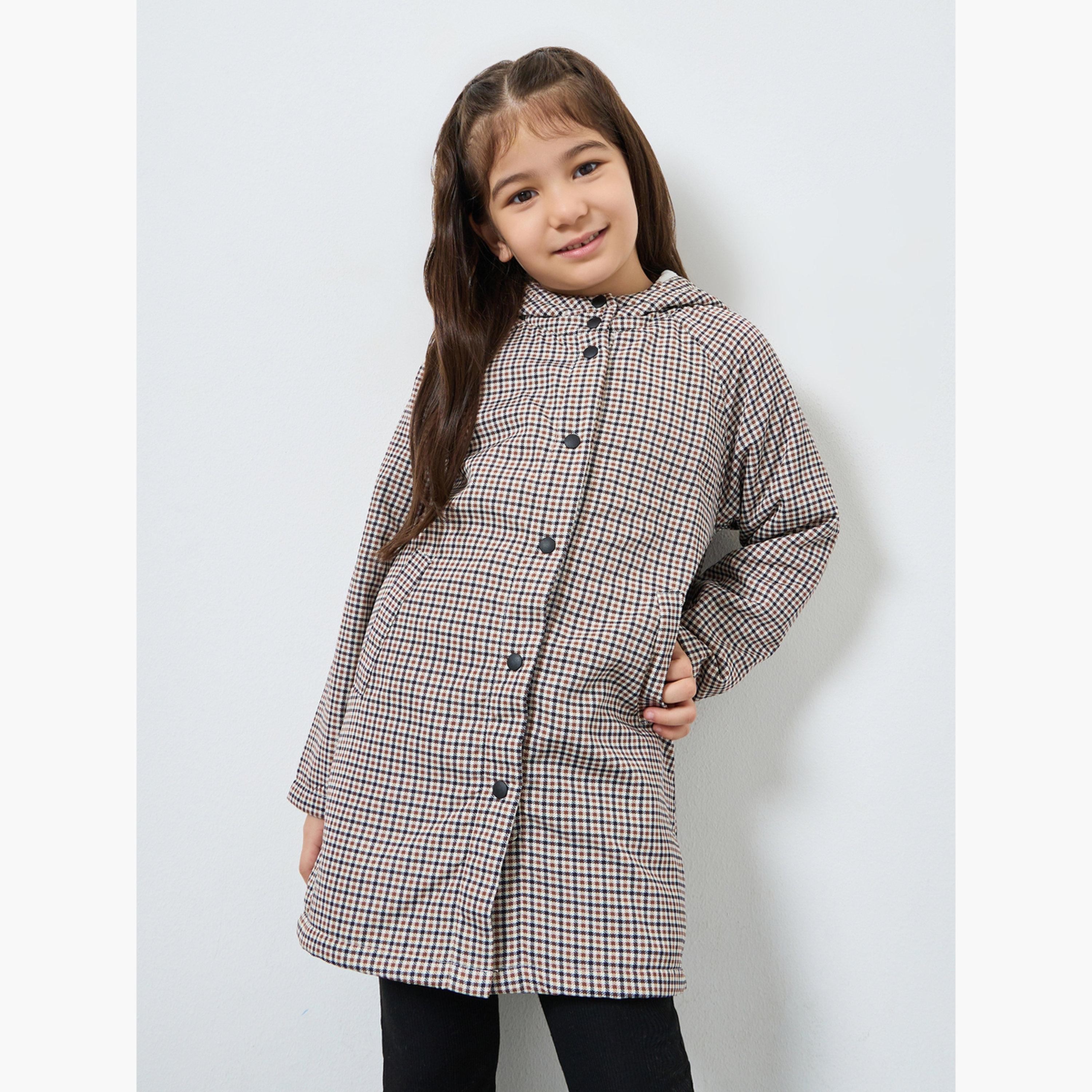Styli Girls Checkered Hooded Coat-girls-clothing-jacketsandcoats-image-1