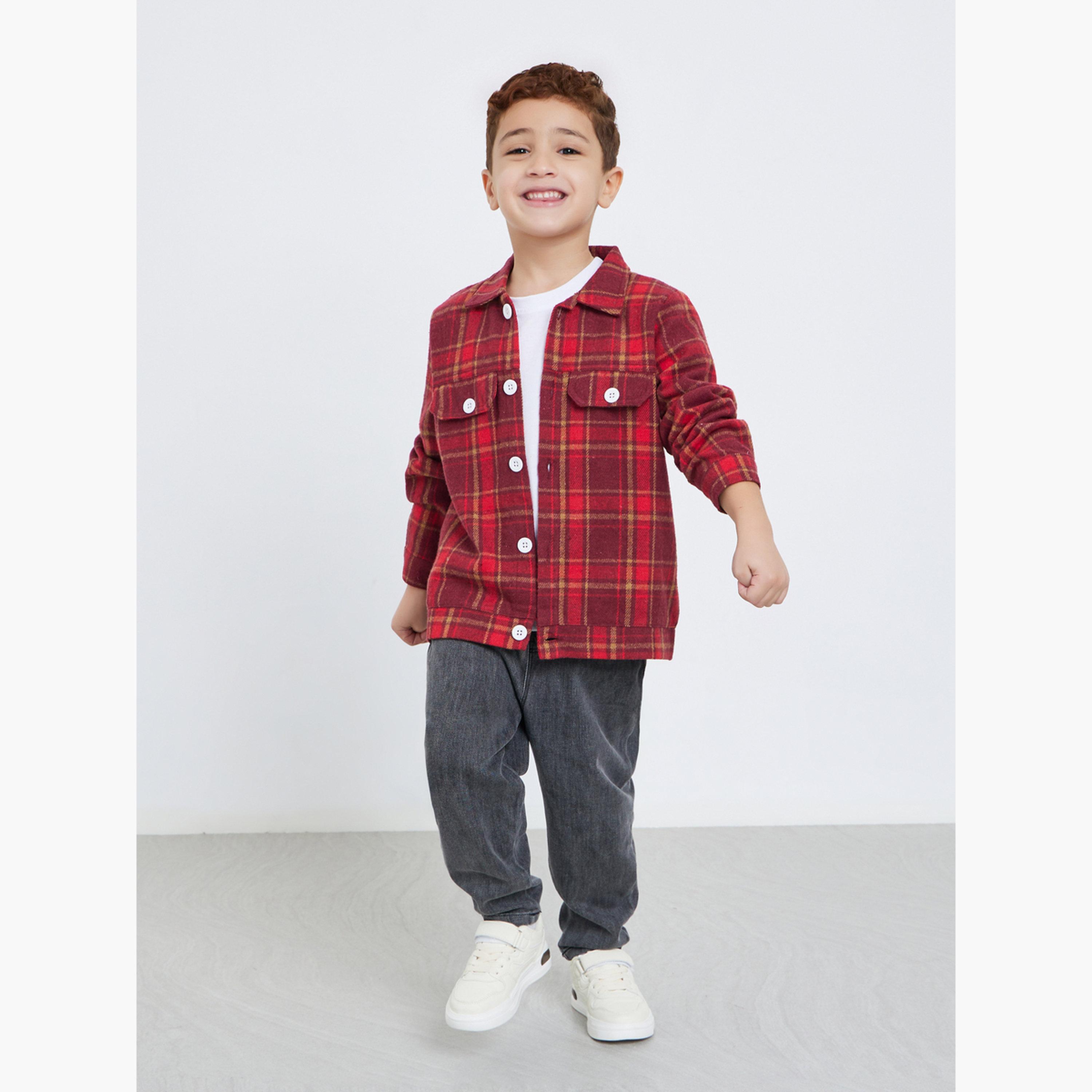 ستايلي - قميص من الفلانيل المنقوش ذو الجيب المزدوج-boys-clothing-shirts-image-2