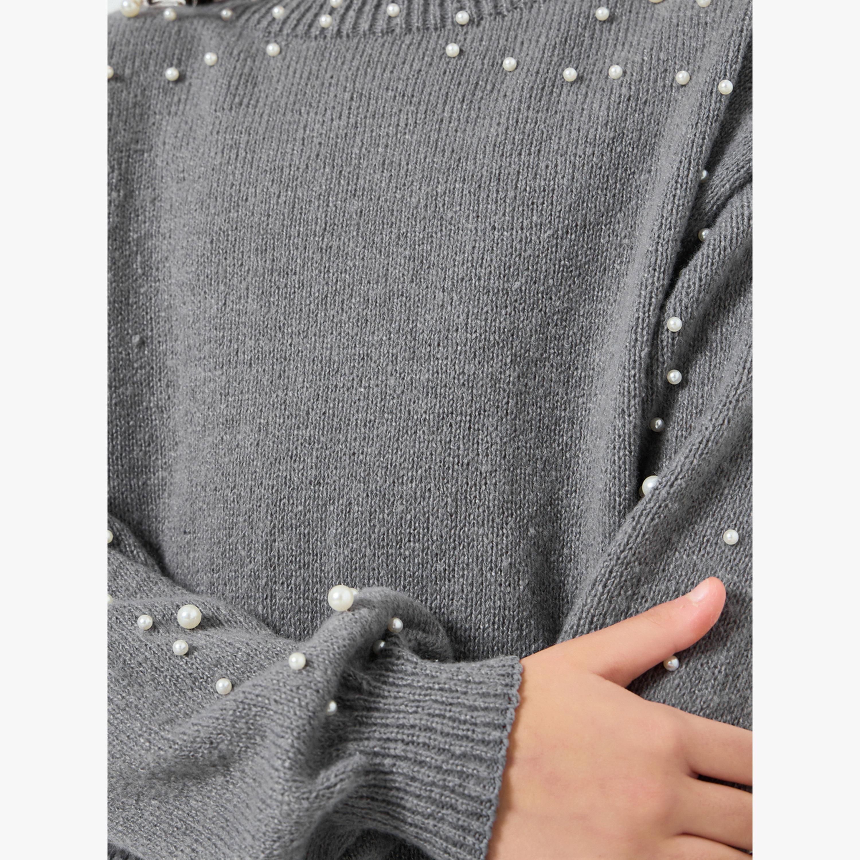 سويتر بتفاصيل  محبوكة ومنمق بلؤلؤ صناعي-girls-clothing-winterwear-jumpersandcardigans-image-4