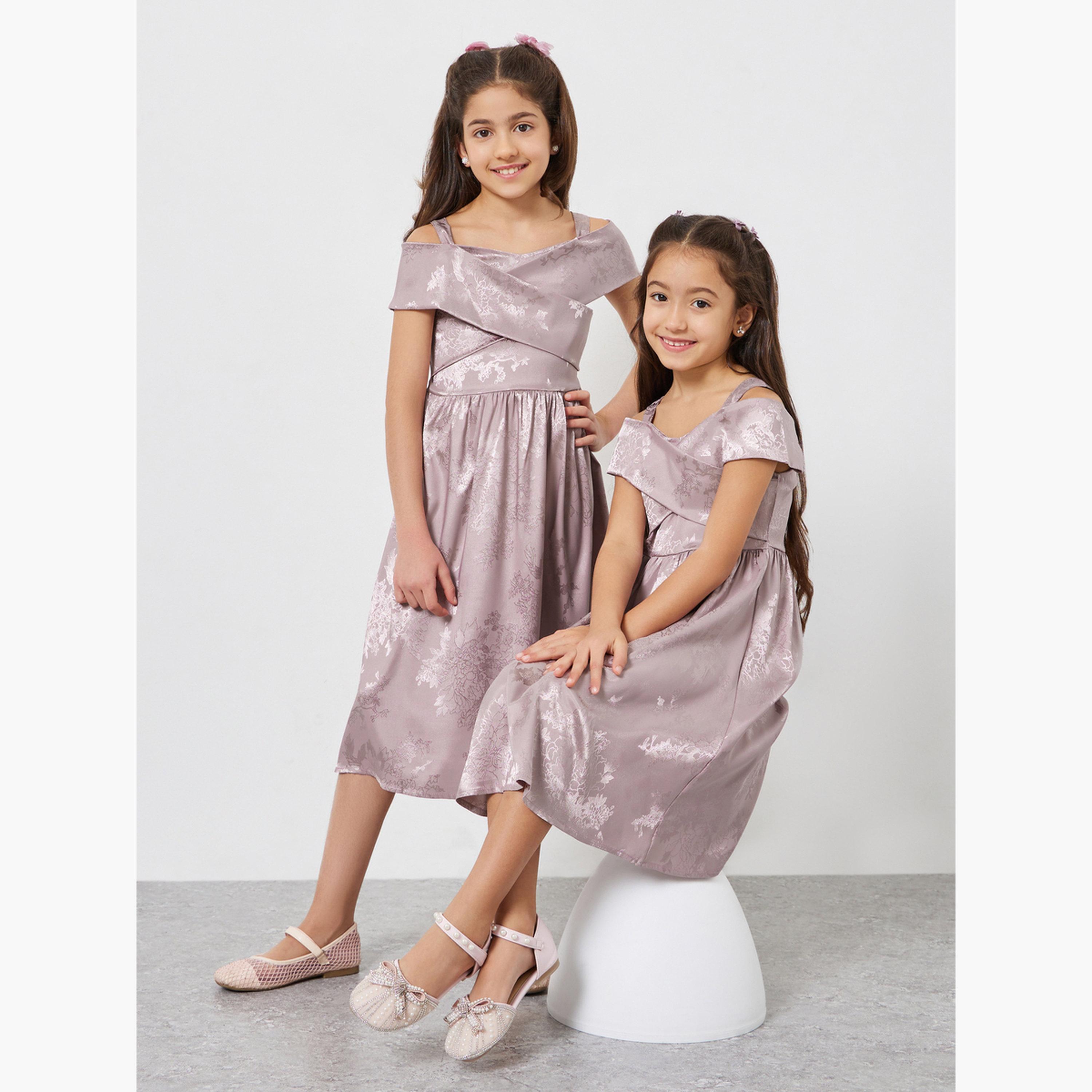 ستايلي - فستان بناتي بنفسجي فاتح تصميم كتف متقاطع-girls-clothing-dressesandjumpsuits-image-2