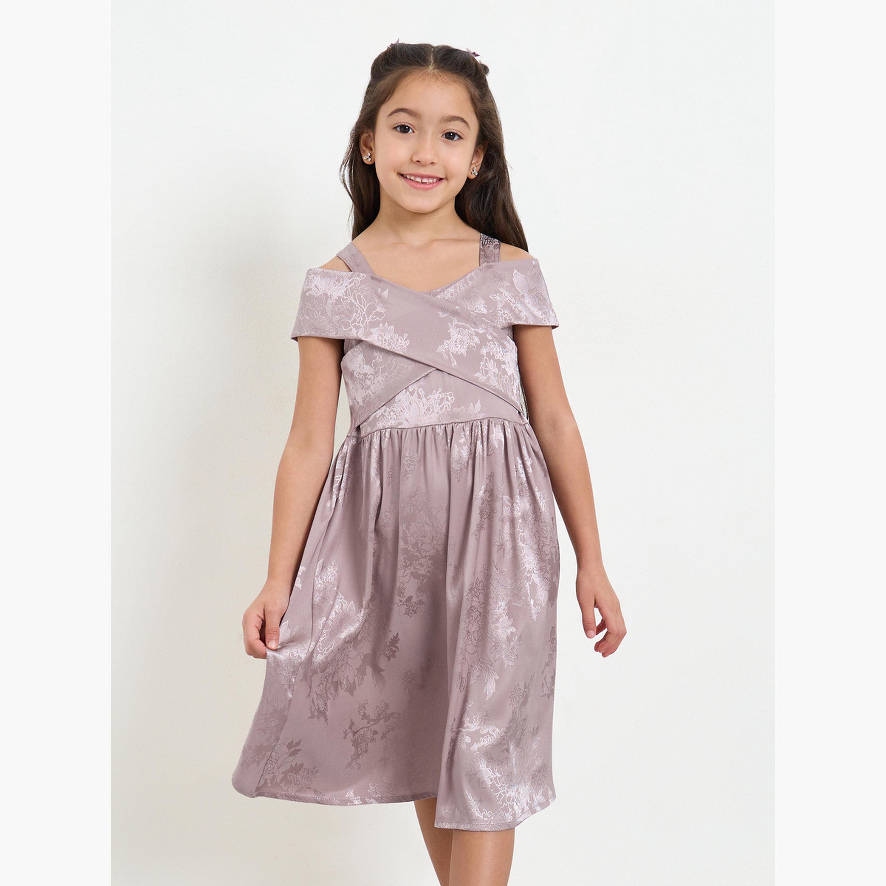 ستايلي - فستان بناتي بنفسجي فاتح تصميم كتف متقاطع-girls-clothing-dressesandjumpsuits-image-3