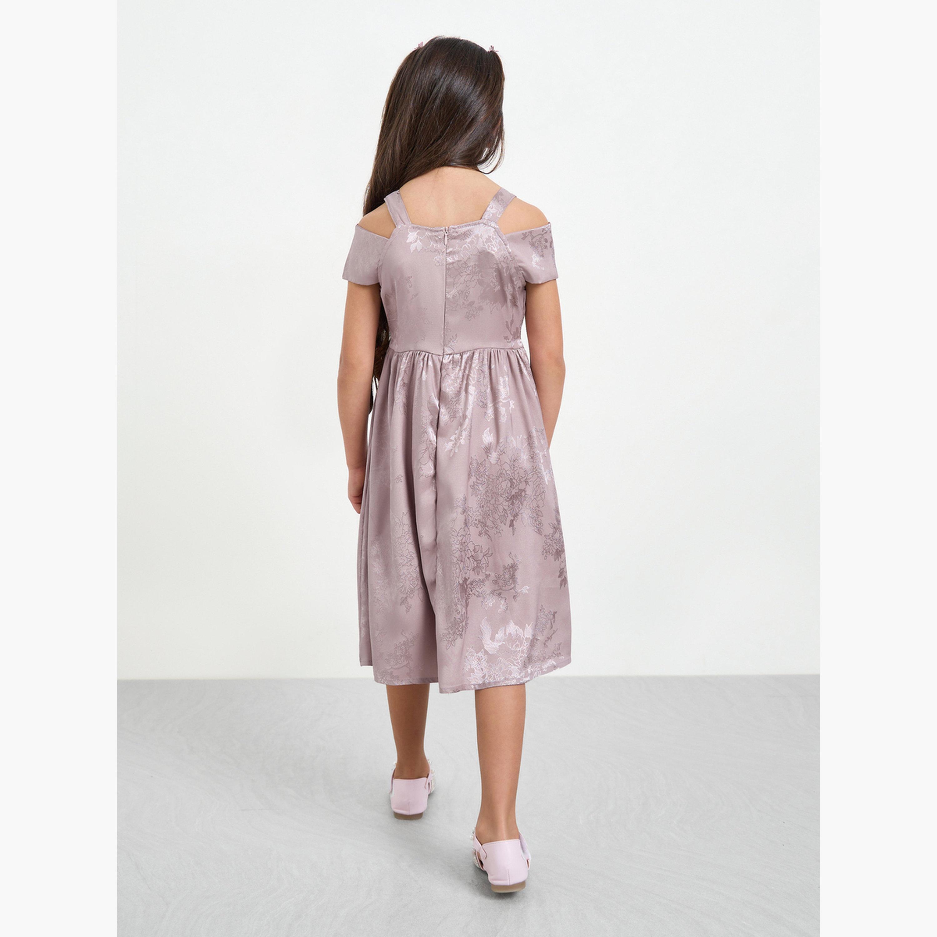 ستايلي - فستان بناتي بنفسجي فاتح تصميم كتف متقاطع-girls-clothing-dressesandjumpsuits-image-4