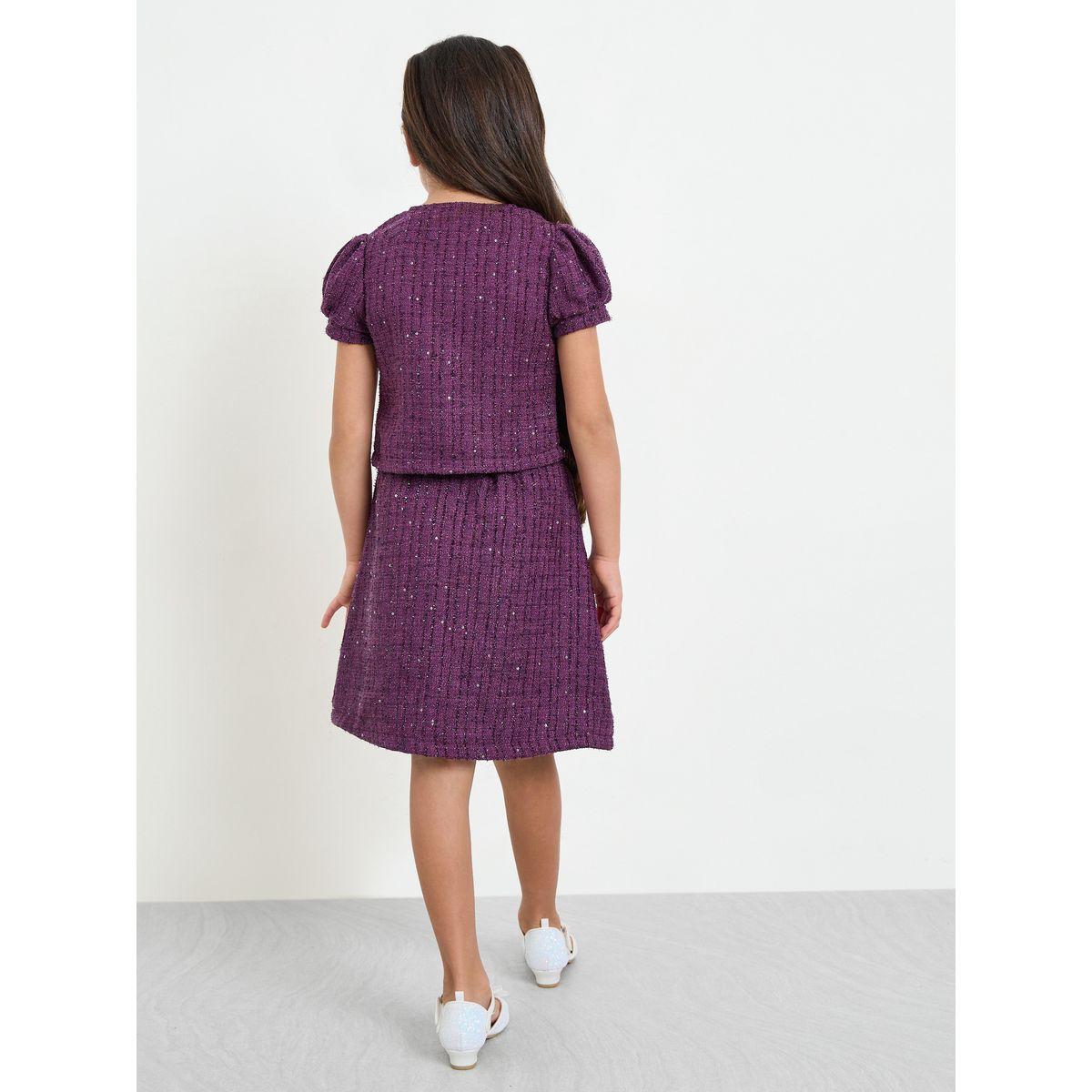 ستايلي - طقم تنورة وقميص للبنات من قماش تويد لون بنفسجي-girls-clothing-setsandcoords-image-6