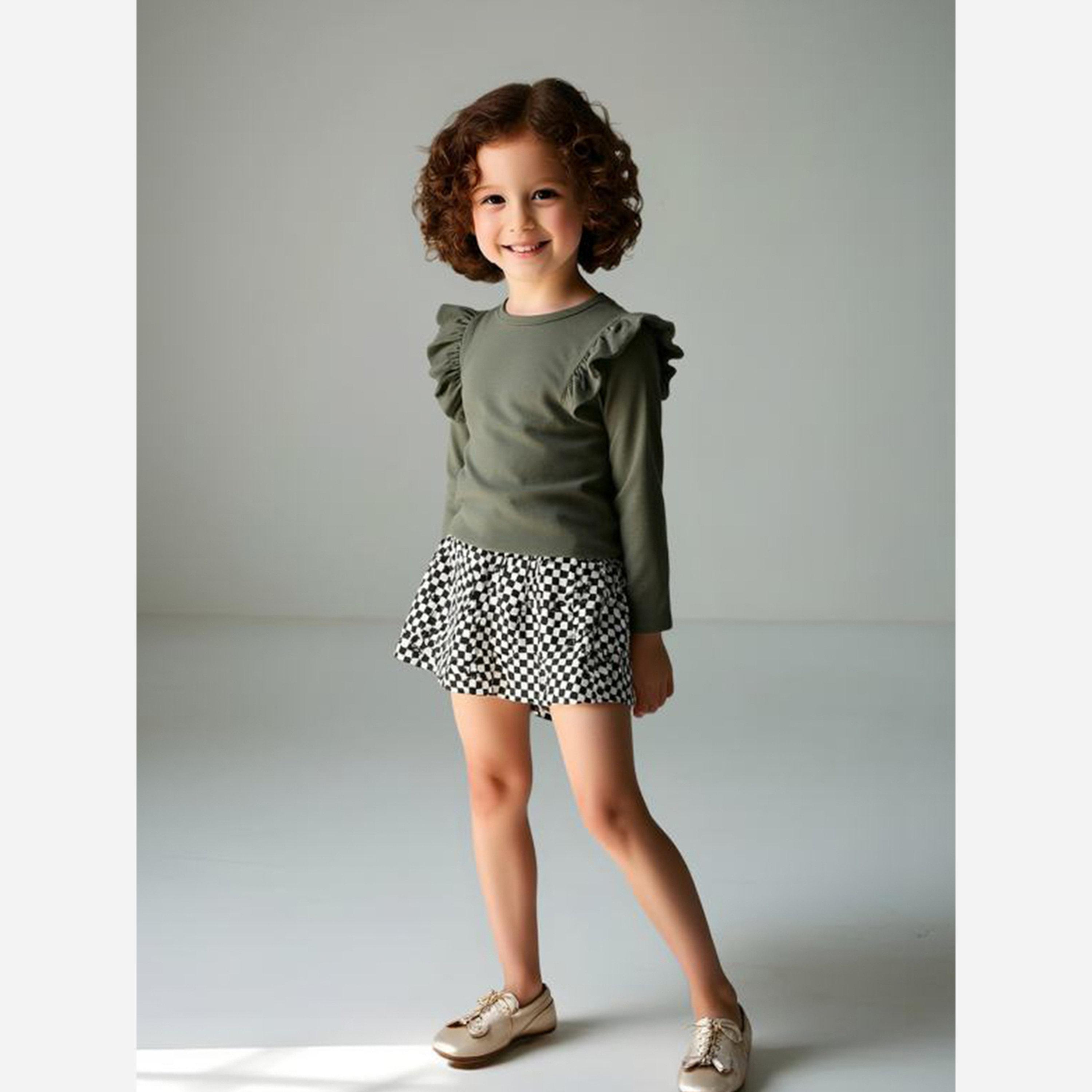 تيك تو - بلوزة بناتي لون كاكي أكمام طويلة مكشكشة-girls-clothing-blousesandshirts-image-1
