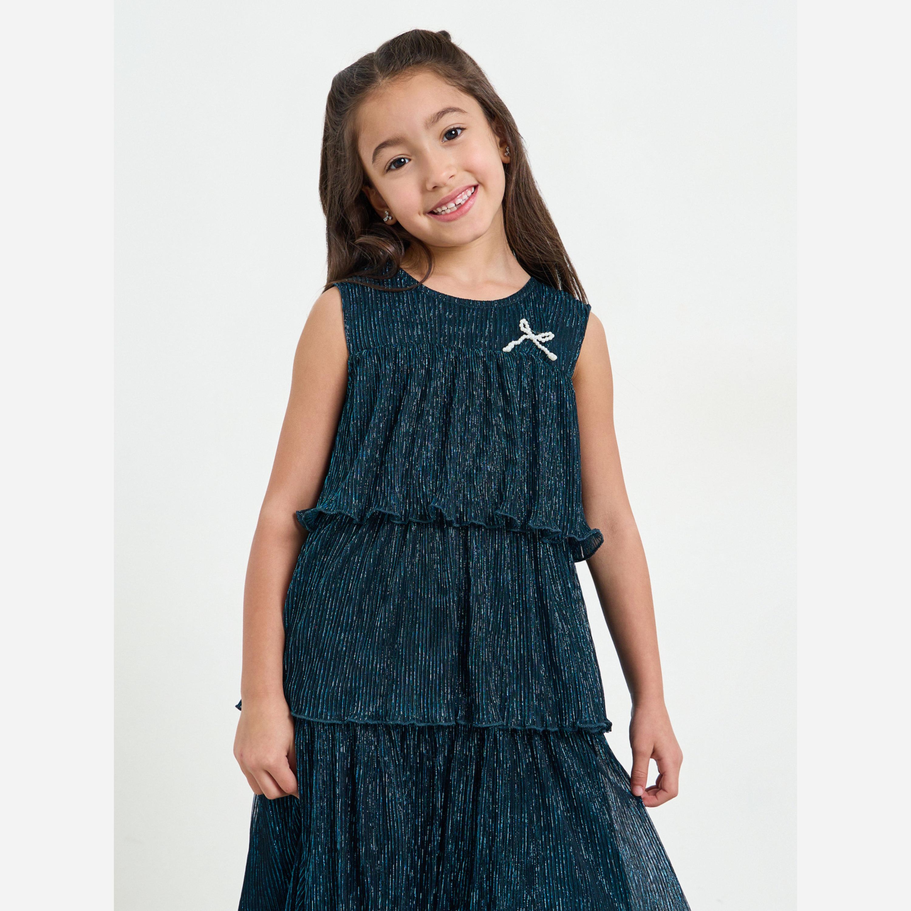Styli Girls Teal Sleeveless Tiered Dress-girls-clothing-dressesandjumpsuits-image-2