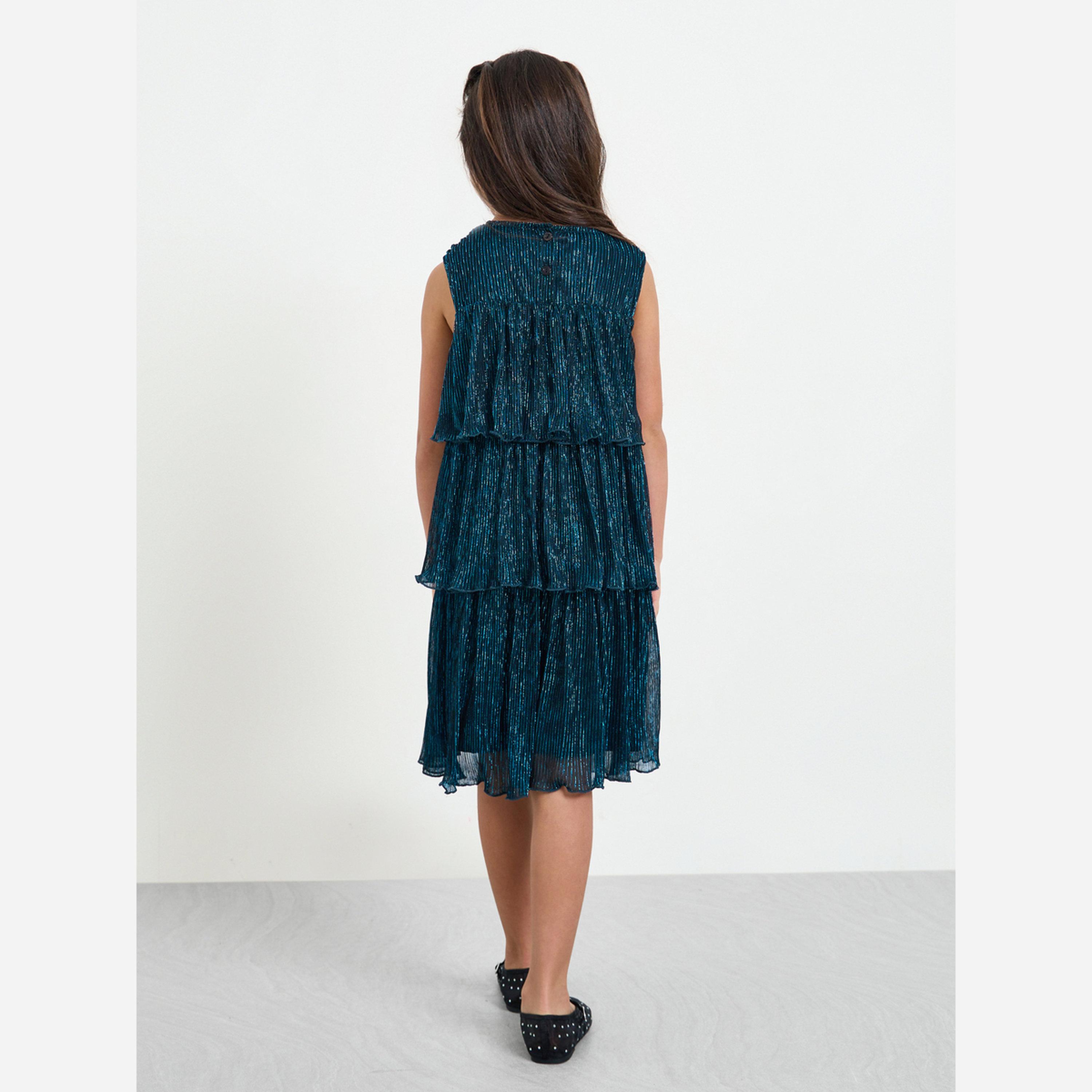 Styli Girls Teal Sleeveless Tiered Dress-girls-clothing-dressesandjumpsuits-image-3