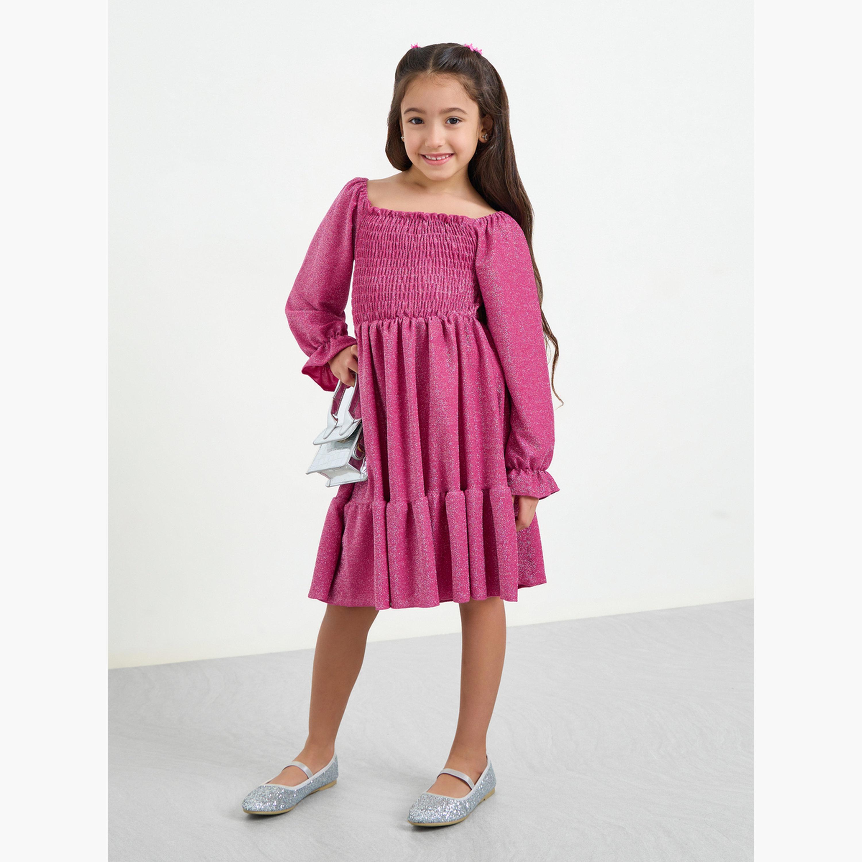 ستايلي - فستان بناتي وردي مطرز متعدد الطبقات-girls-clothing-dressesandjumpsuits-image-1