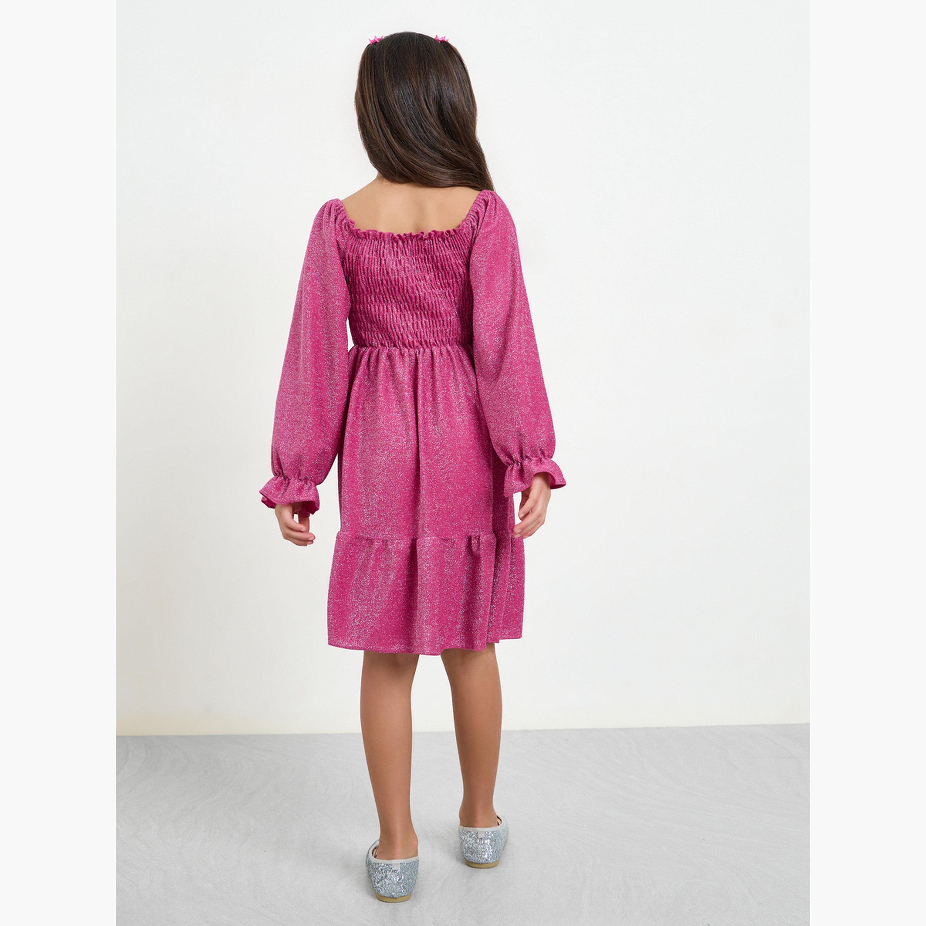 ستايلي - فستان بناتي وردي مطرز متعدد الطبقات-girls-clothing-dressesandjumpsuits-image-3