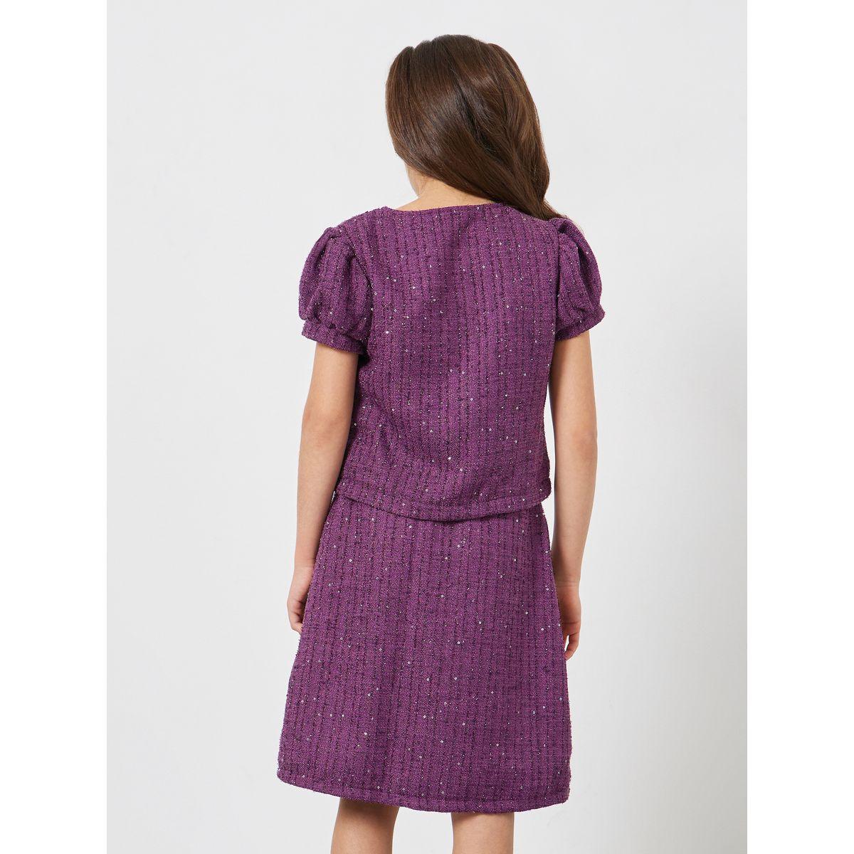 Styli Teens Purple Tweed Top and Skirt Set-girls-clothing-setsandcoords-image-6
