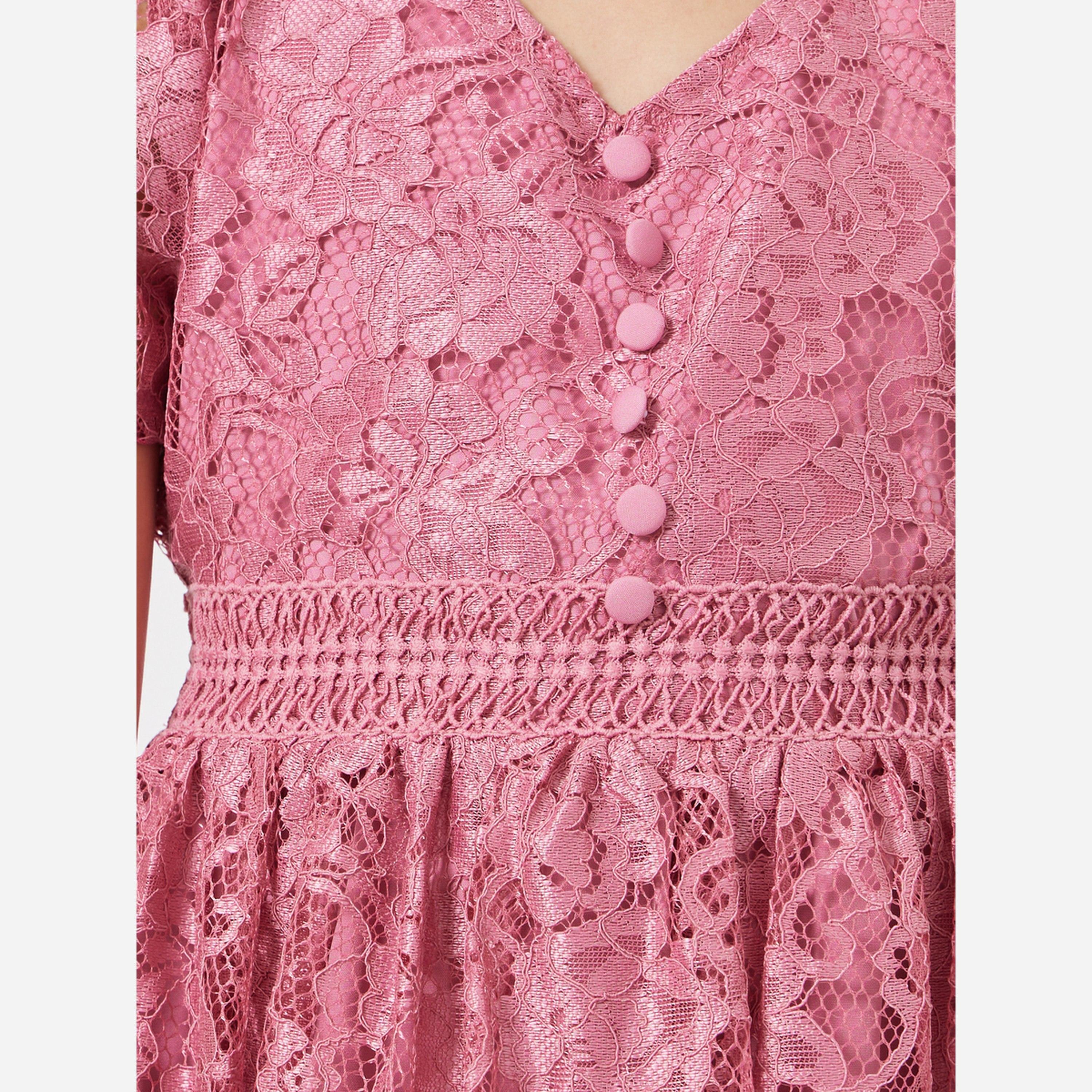 Styli Girls Pink Lace A-Line Knee-Length Dress-girls-clothing-dressesandjumpsuits-image-6