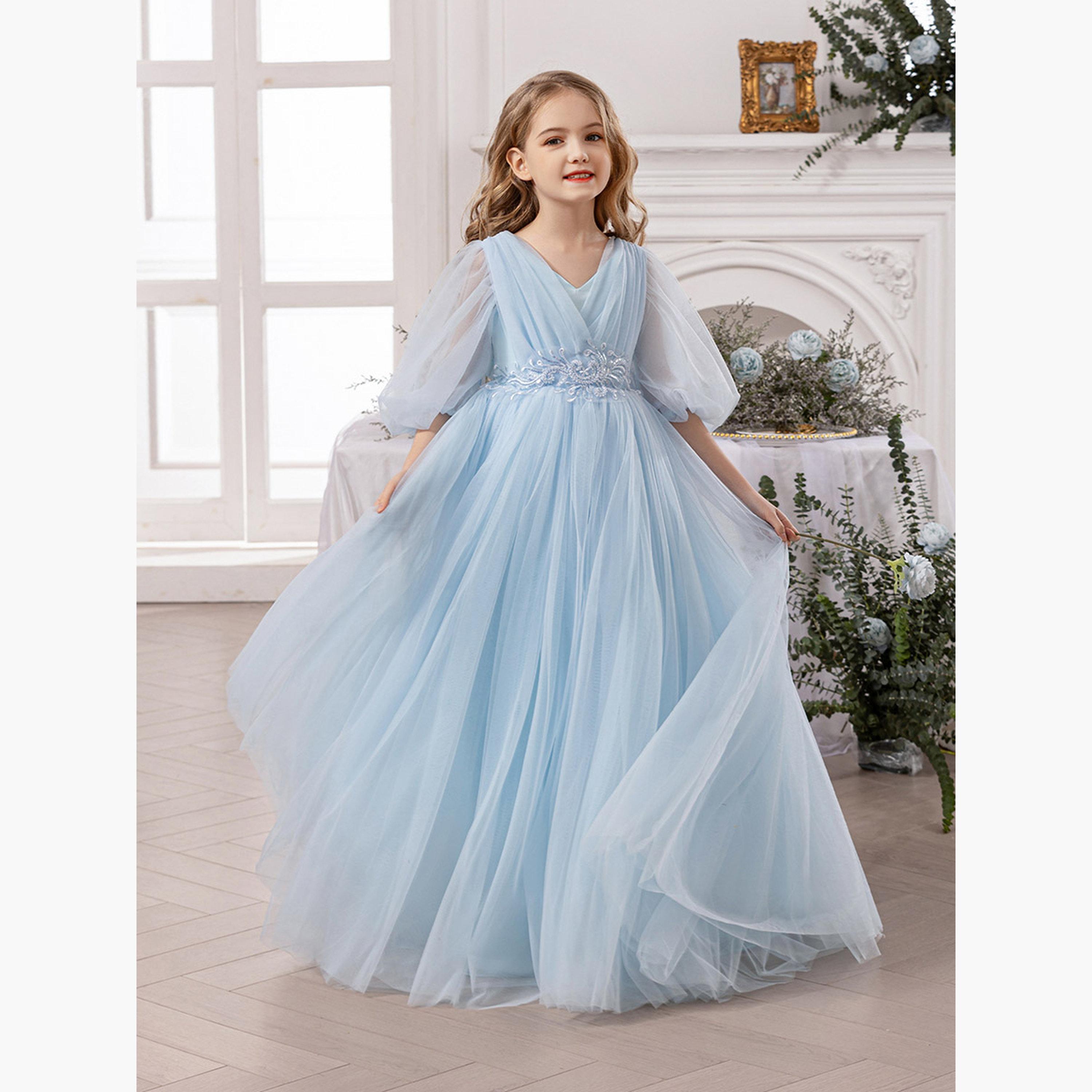 Take Two Blue Mesh Lace Detail Balloon Sleeve Dress-girls-clothing-dressesandjumpsuits-image-4