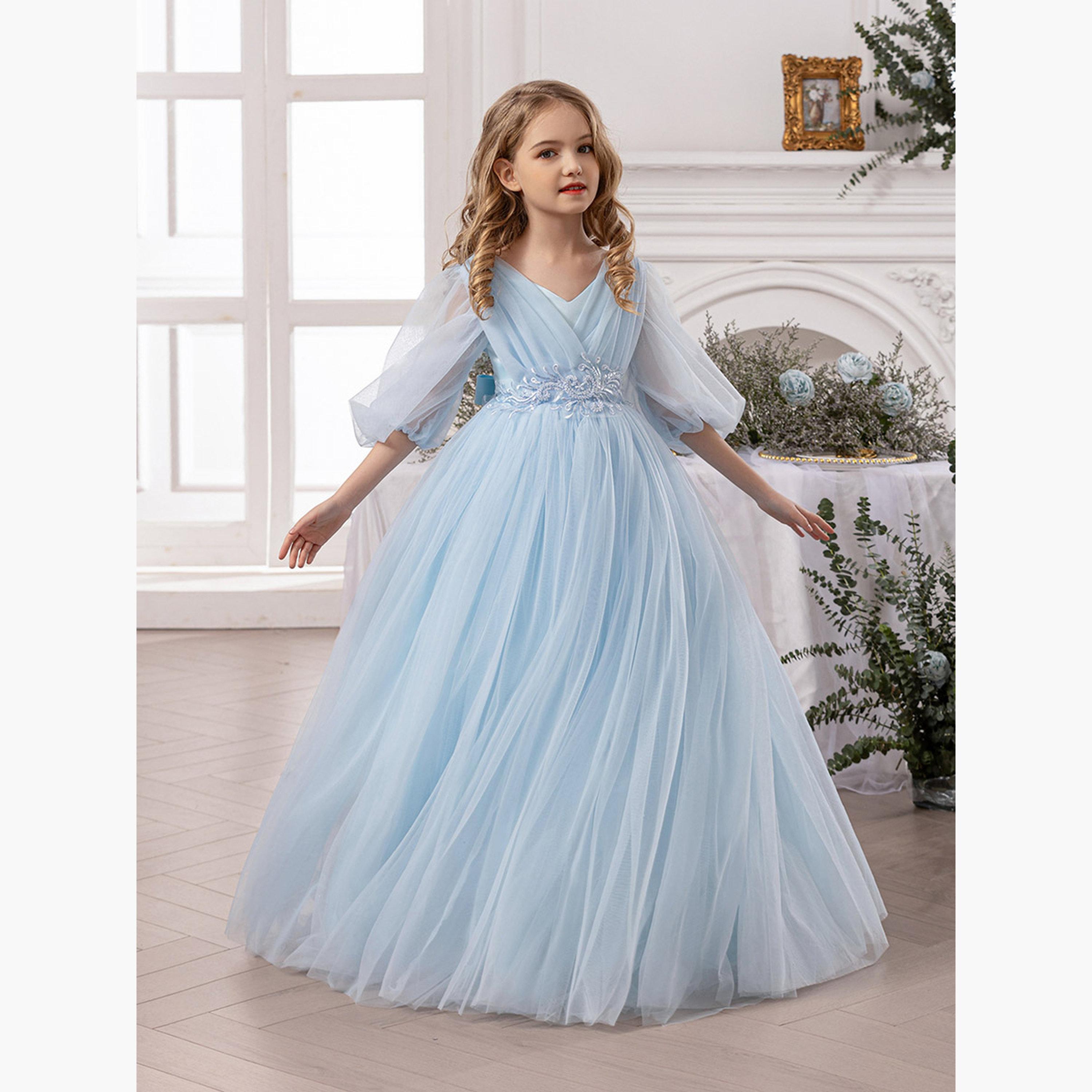 Take Two Blue Mesh Lace Detail Balloon Sleeve Dress-girls-clothing-dressesandjumpsuits-image-5