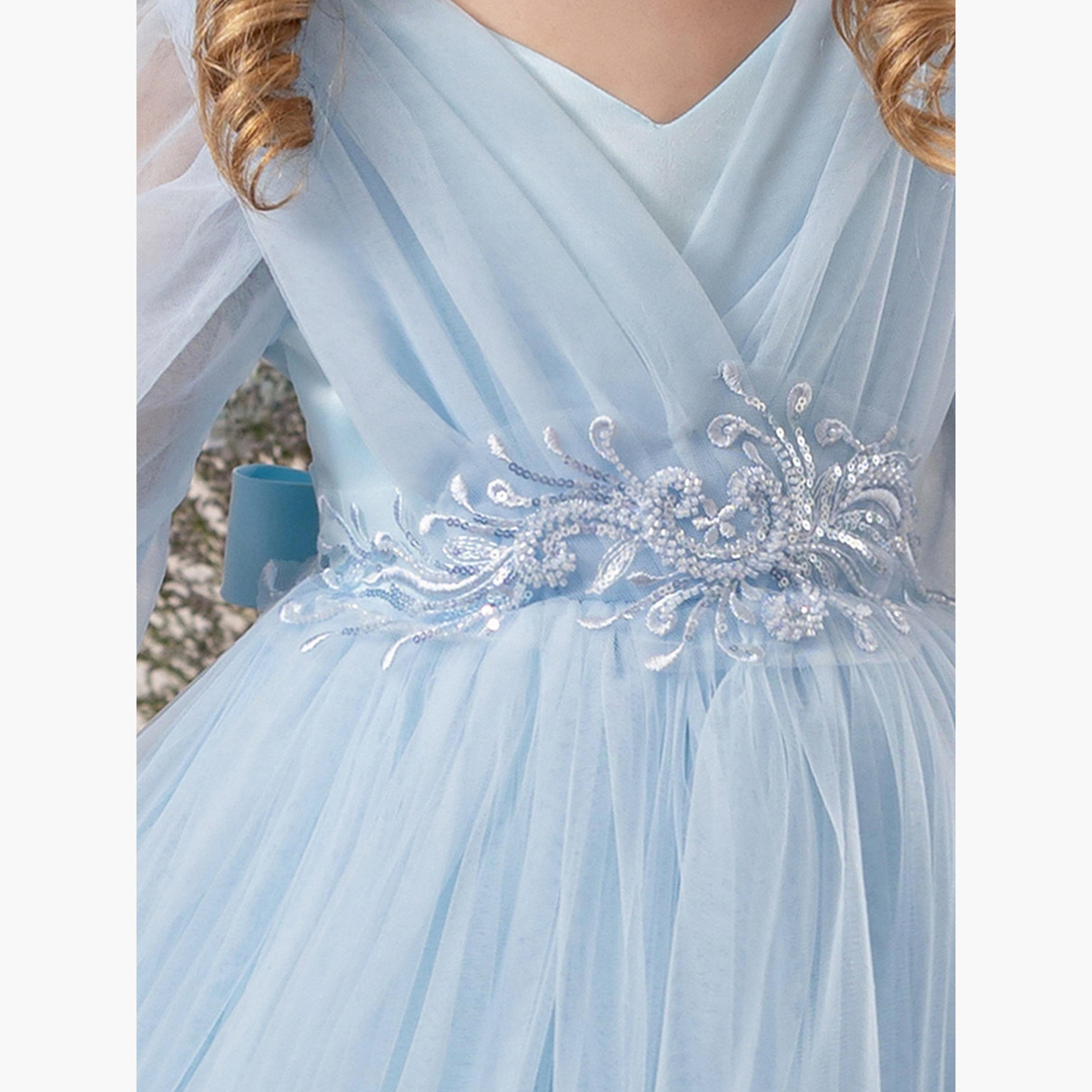 تيك تو - فستان أزرق بأكمام منفوخة وتفاصيل دانتيل شبكي-girls-clothing-dressesandjumpsuits-image-6