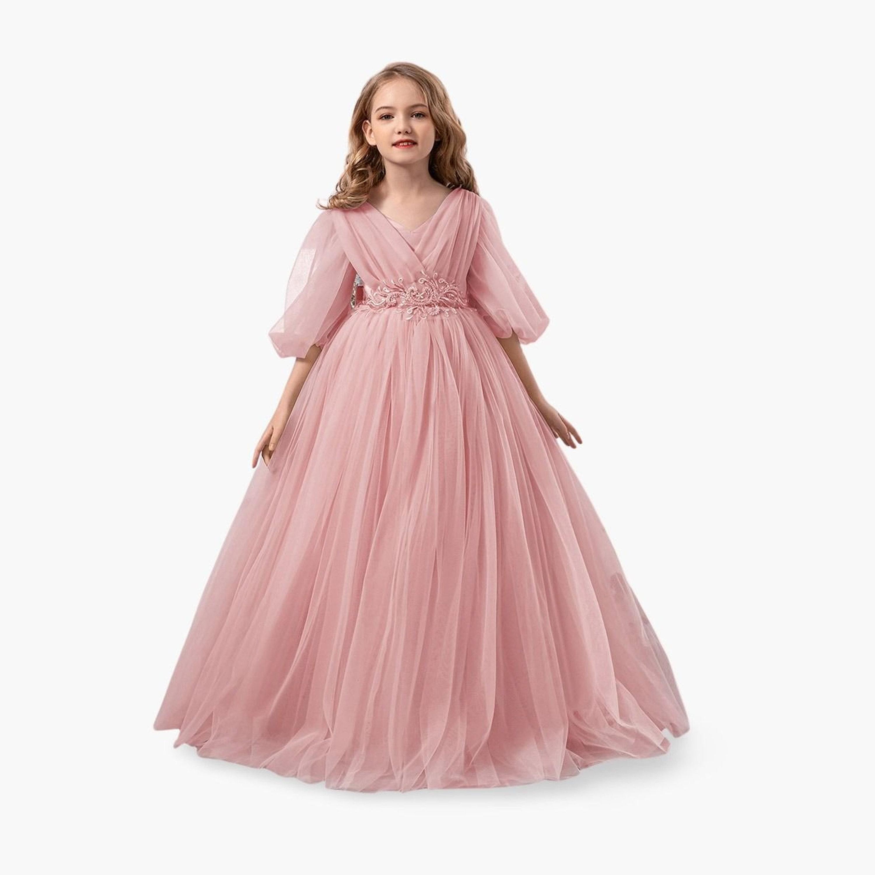 Take Two Pink Mesh Lace Detail Balloon Sleeve Dress-girls-clothing-dressesandjumpsuits-image-1