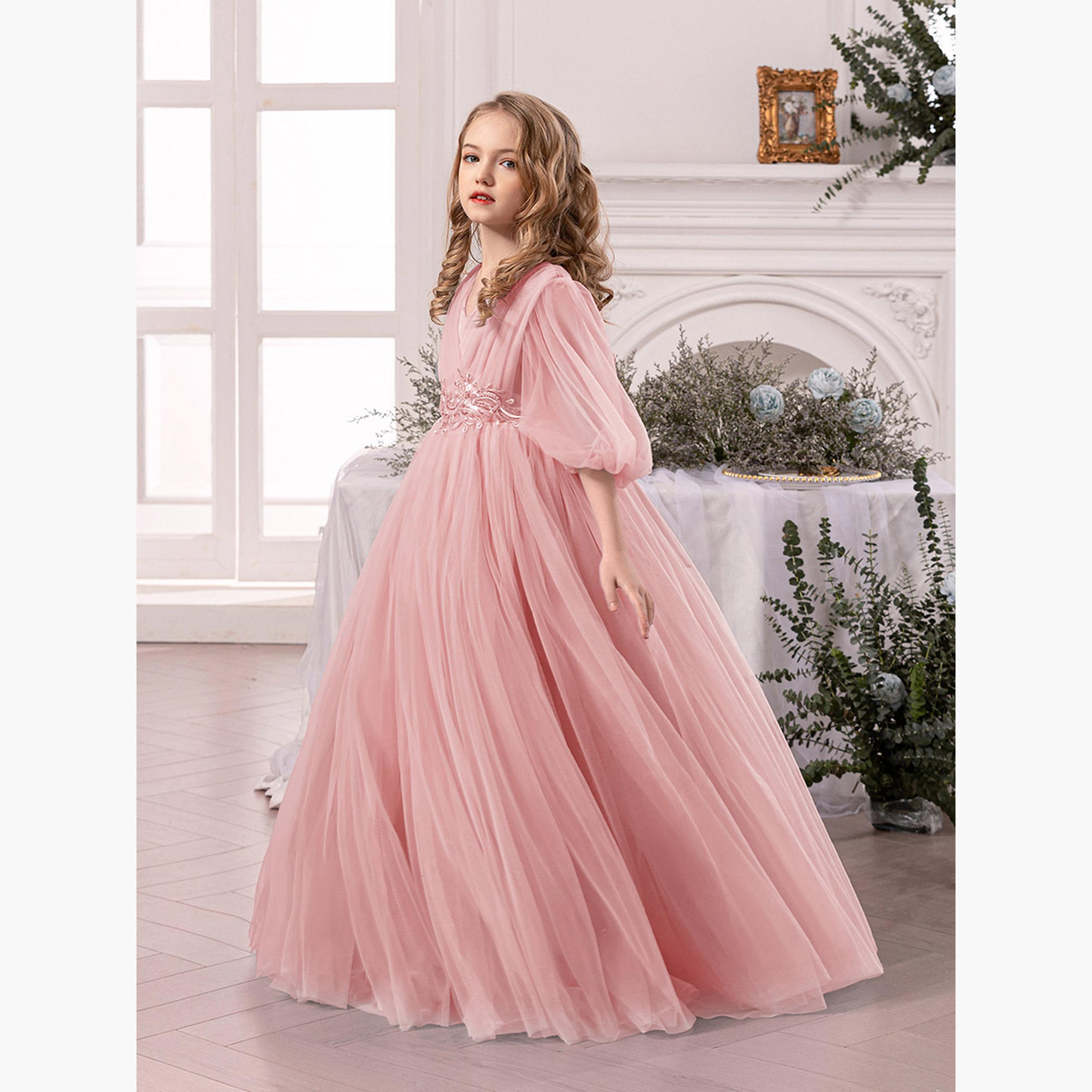 Take Two Pink Mesh Lace Detail Balloon Sleeve Dress-girls-clothing-dressesandjumpsuits-image-2