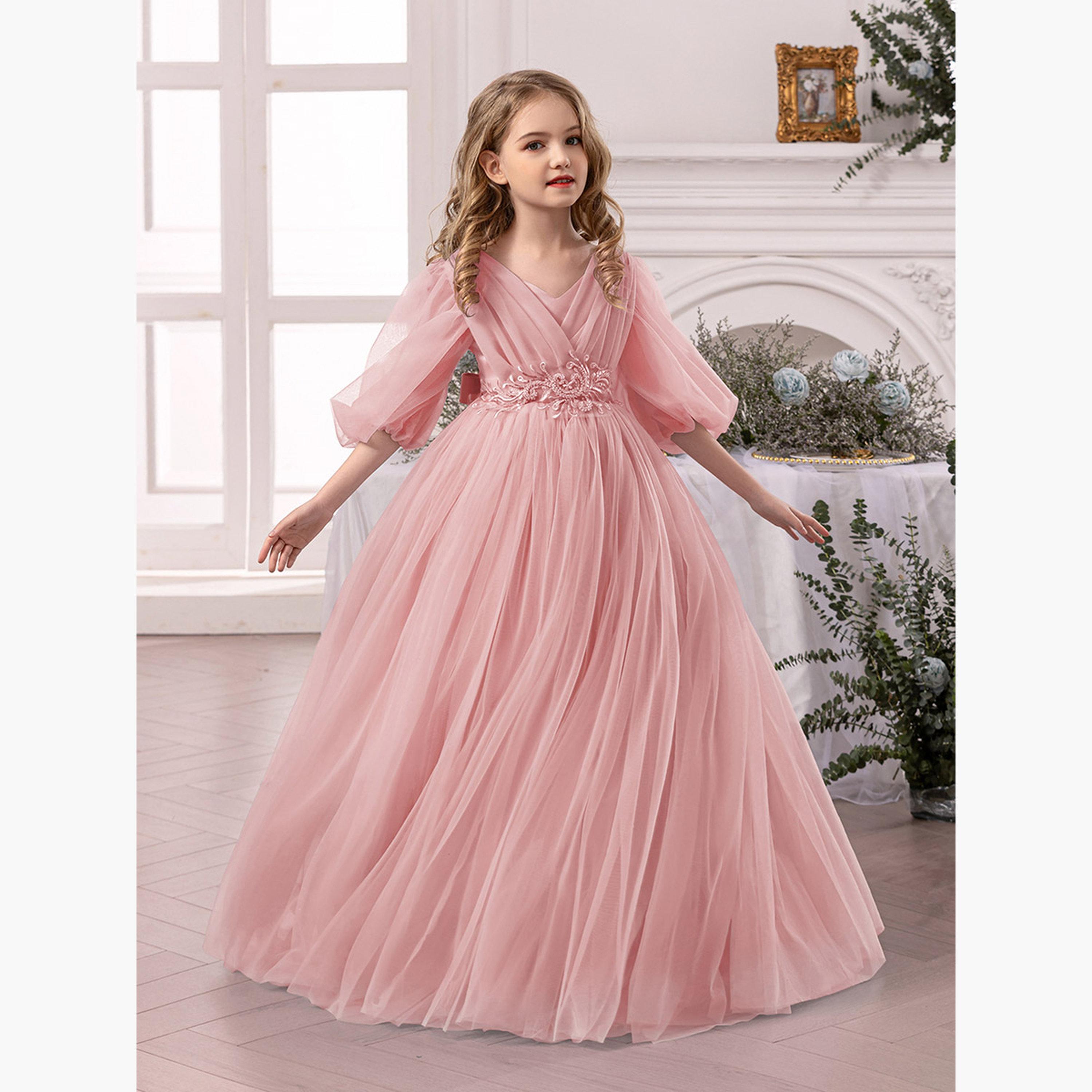 Take Two Pink Mesh Lace Detail Balloon Sleeve Dress-girls-clothing-dressesandjumpsuits-image-3