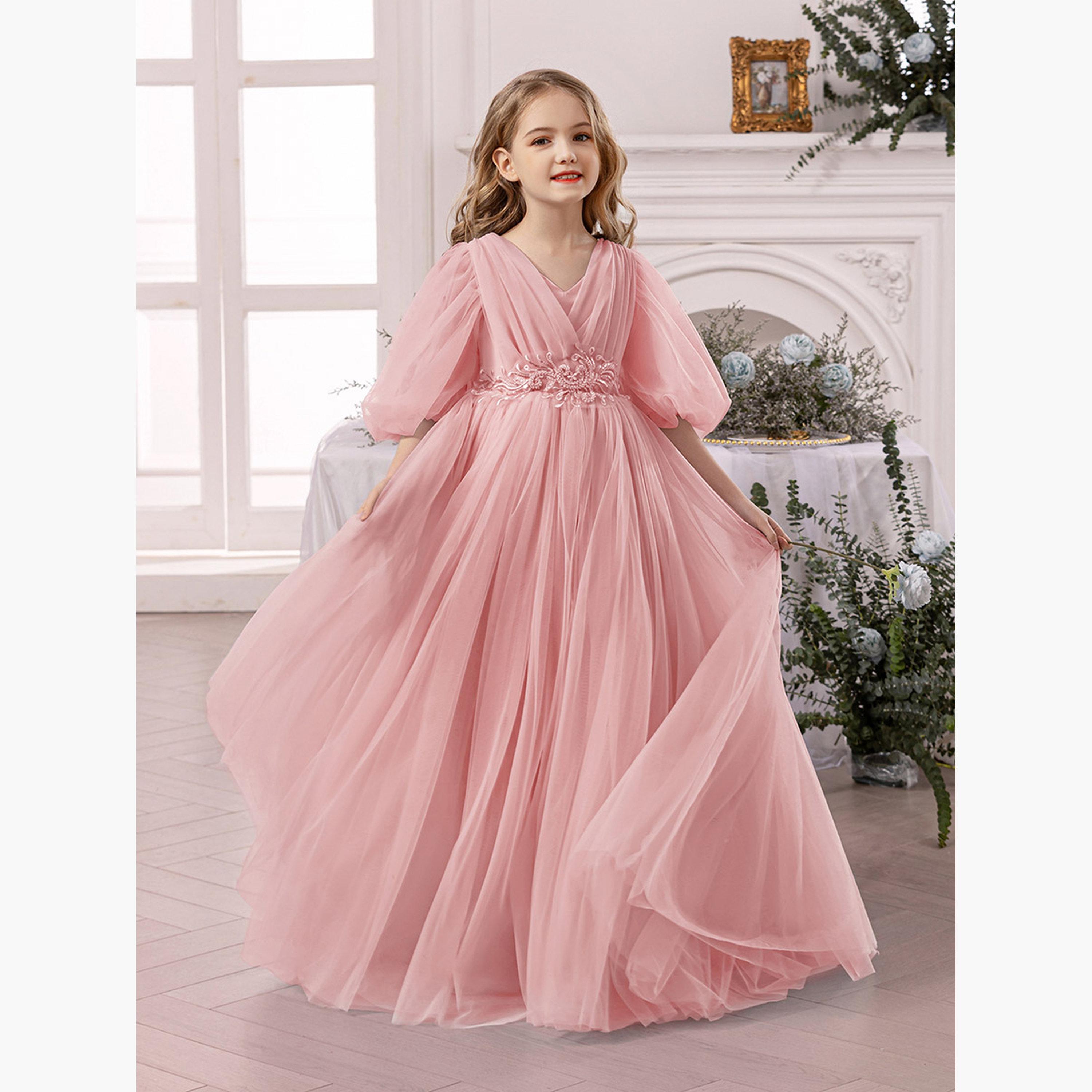 Take Two Pink Mesh Lace Detail Balloon Sleeve Dress-girls-clothing-dressesandjumpsuits-image-4