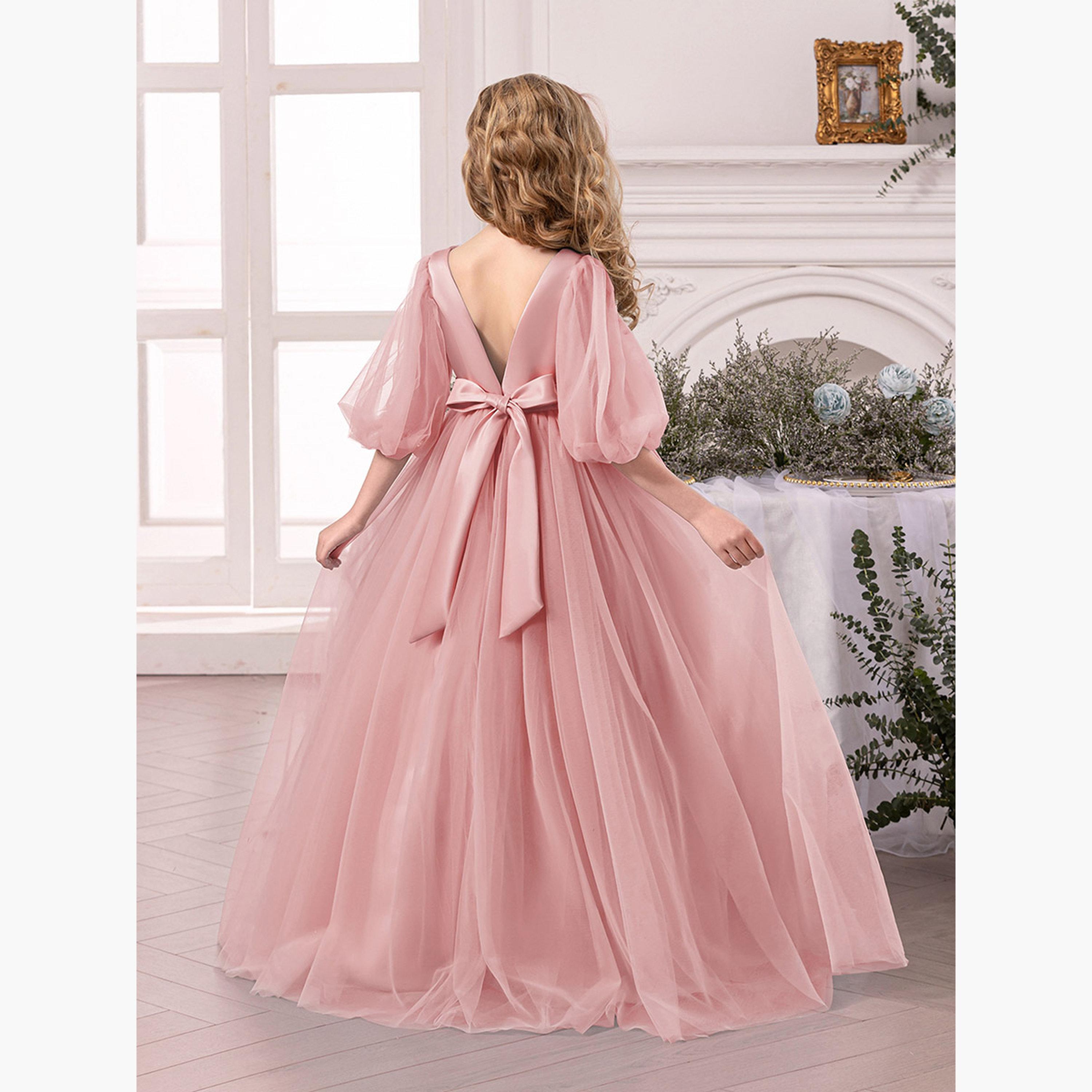 Take Two Pink Mesh Lace Detail Balloon Sleeve Dress-girls-clothing-dressesandjumpsuits-image-5