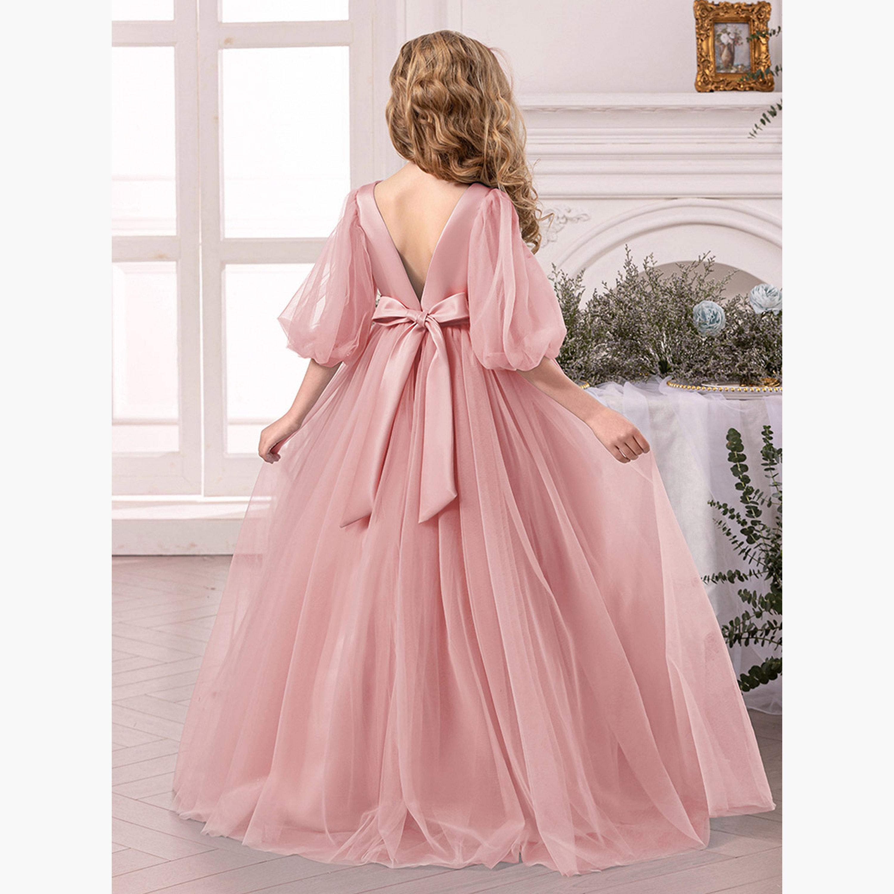 تيك تو - فستان وردي بأكمام منفوخة وتفاصيل دانتيل شبكي-girls-clothing-dressesandjumpsuits-image-6