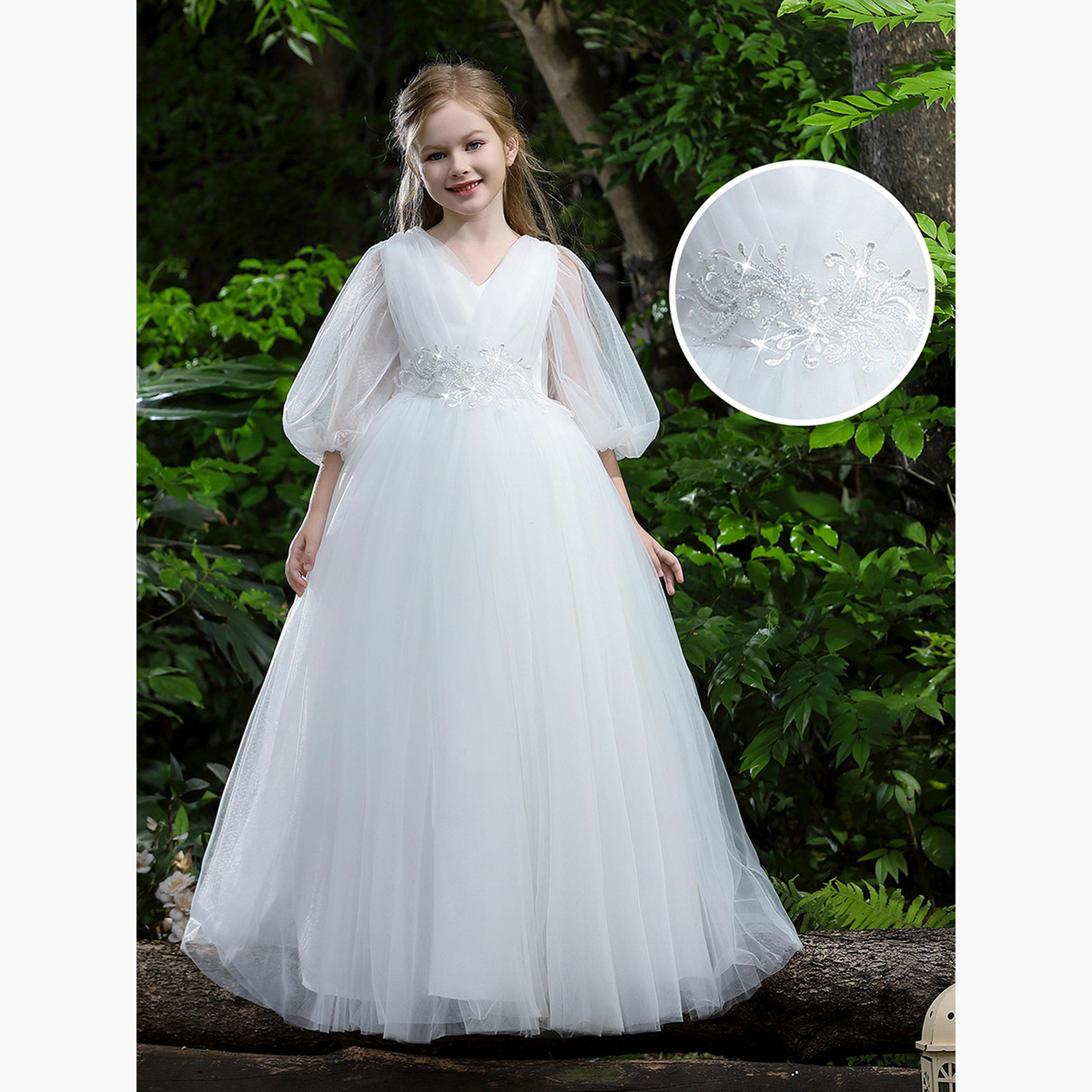 Take Two White Mesh Lace Detail Balloon Sleeve Dress-girls-clothing-dressesandjumpsuits-image-2