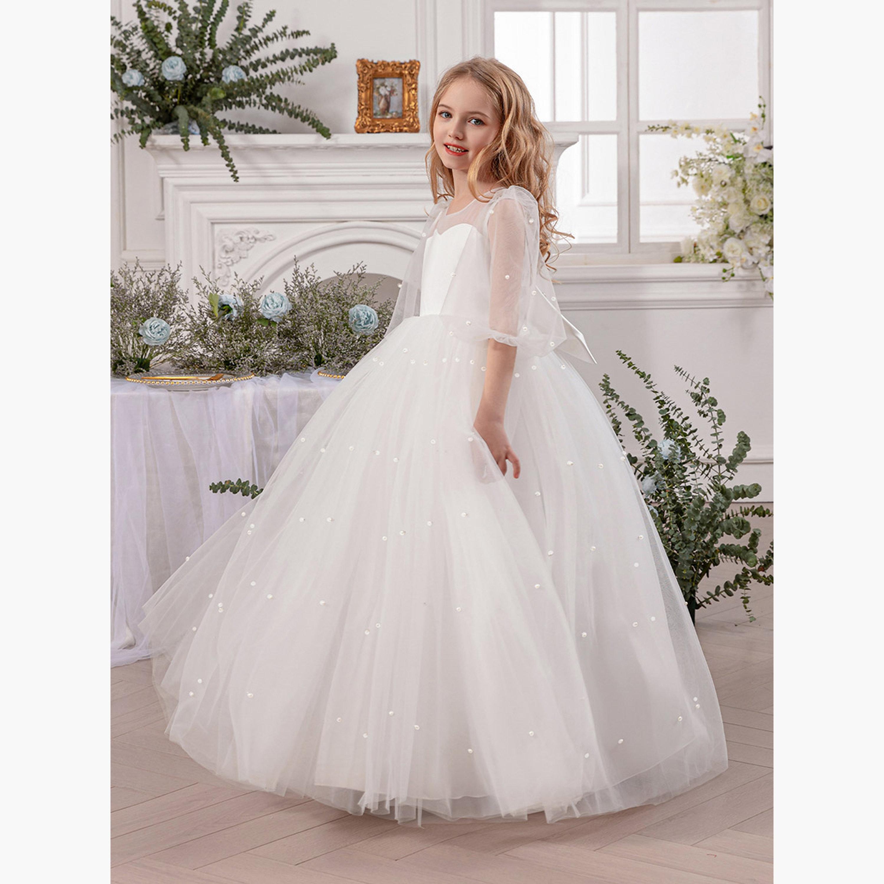 Take Two Faux Pearl Detail Bow Tie Deep V-Back Dress-girls-clothing-dressesandjumpsuits-image-4