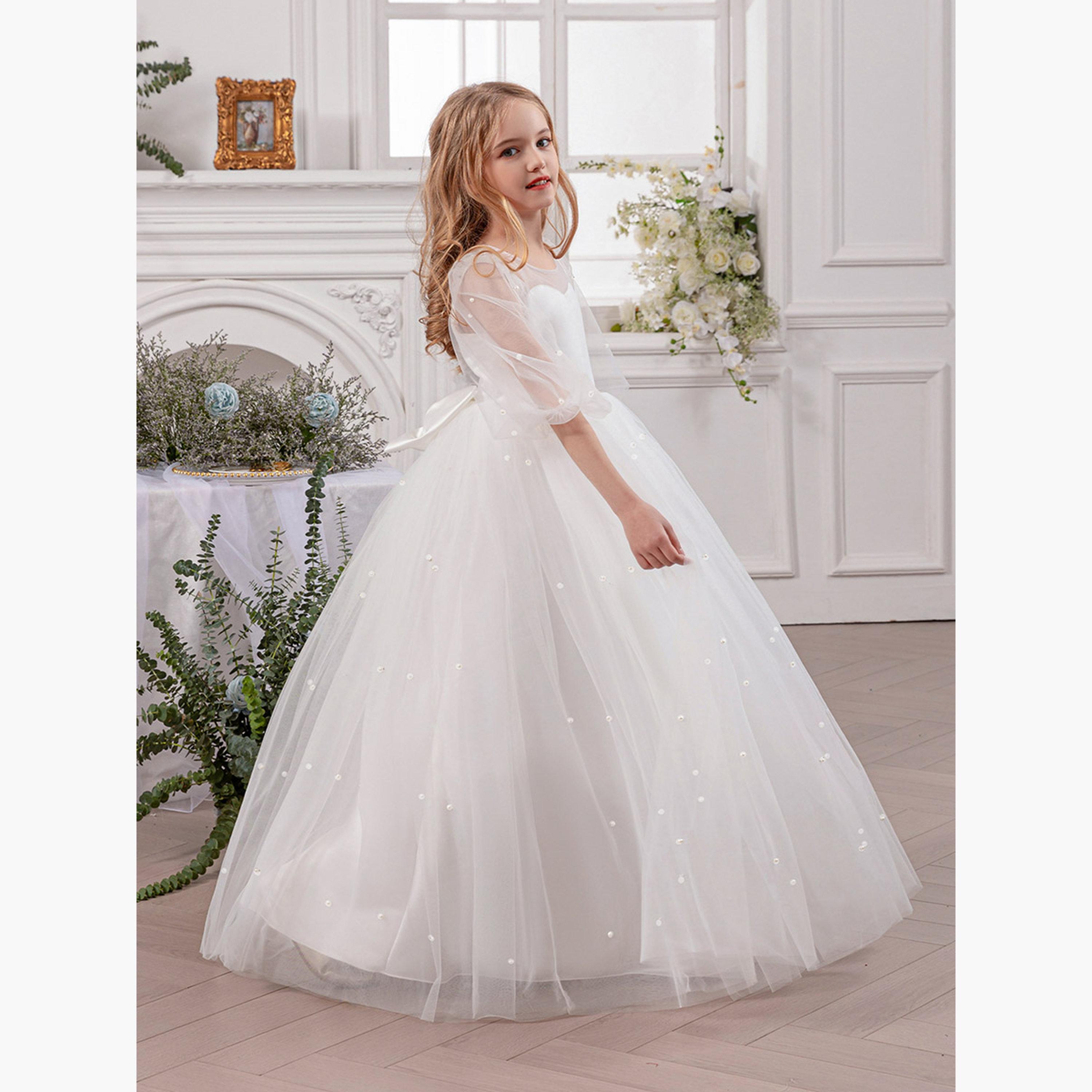 Take Two Faux Pearl Detail Bow Tie Deep V-Back Dress-girls-clothing-dressesandjumpsuits-image-5