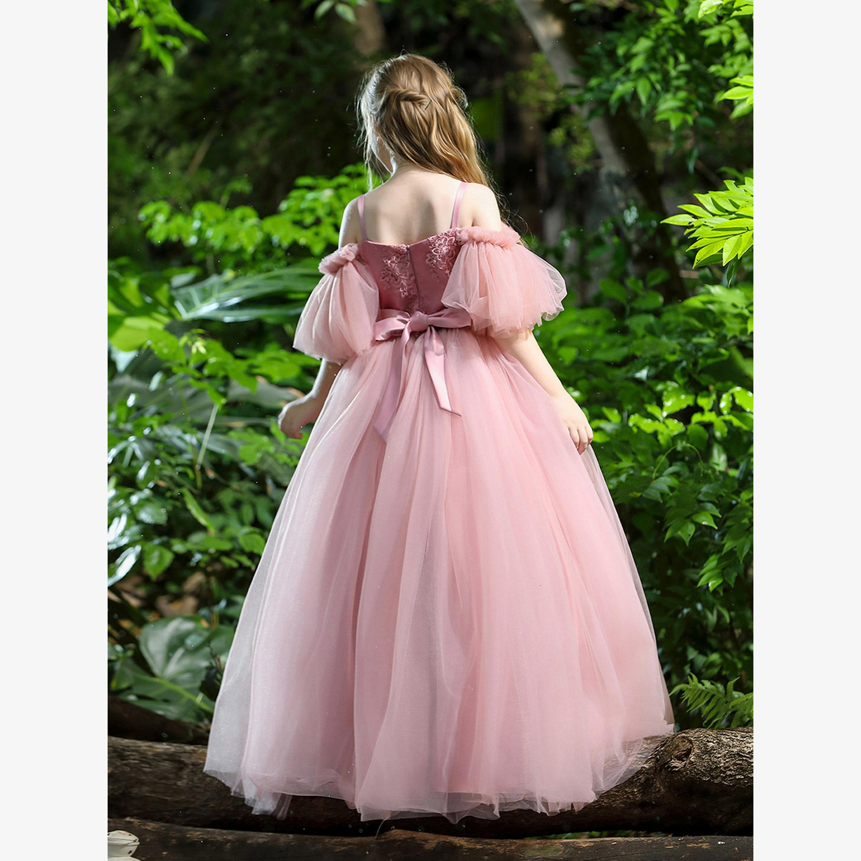 فستان ماكسي للحفلات للبنات من تيك تو، مزين بفيونكة من الدانتيل، بفتحة كتف مكشوفة-girls-clothing-dressesandjumpsuits-image-4
