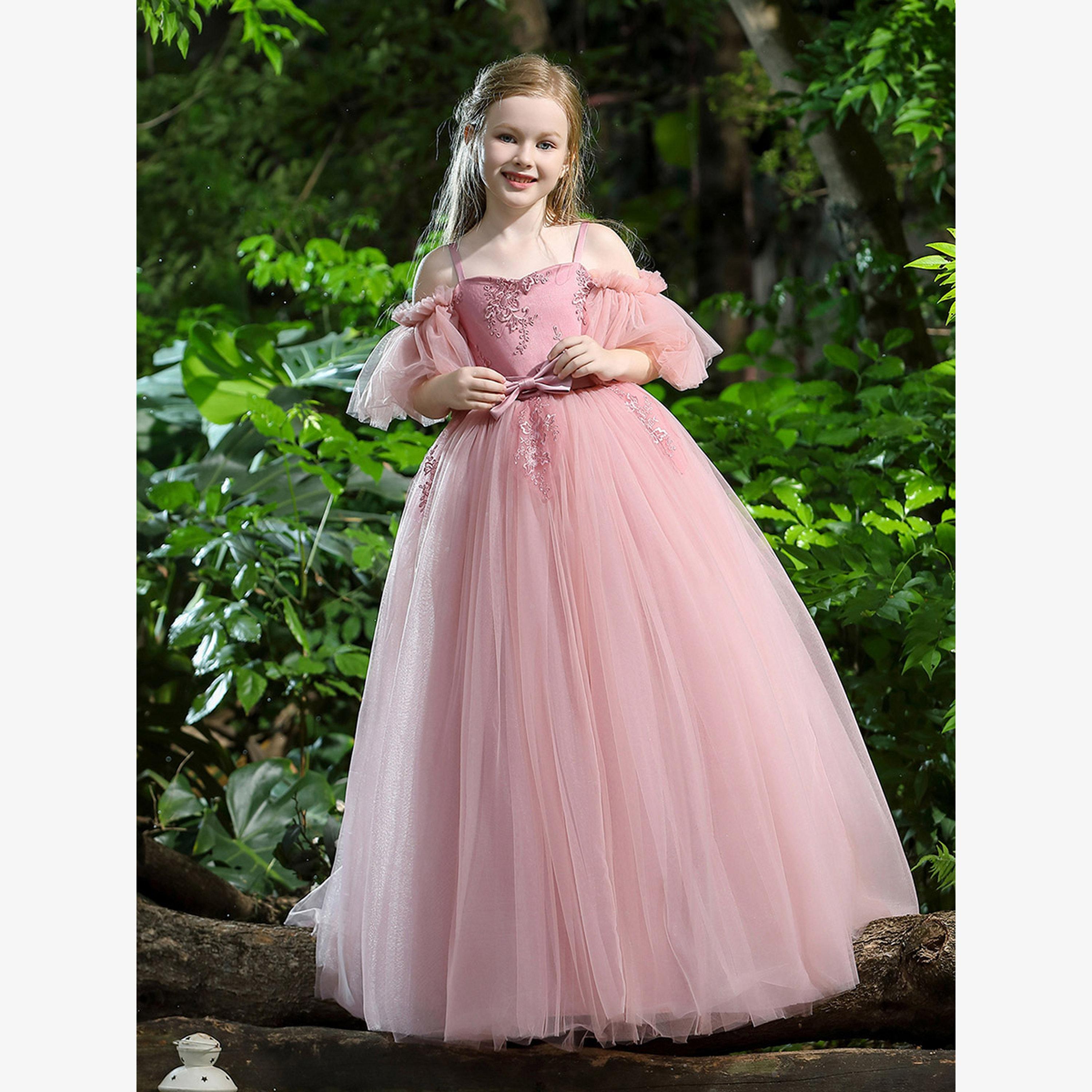فستان ماكسي للحفلات للبنات من تيك تو، مزين بفيونكة من الدانتيل، بفتحة كتف مكشوفة-girls-clothing-dressesandjumpsuits-image-5