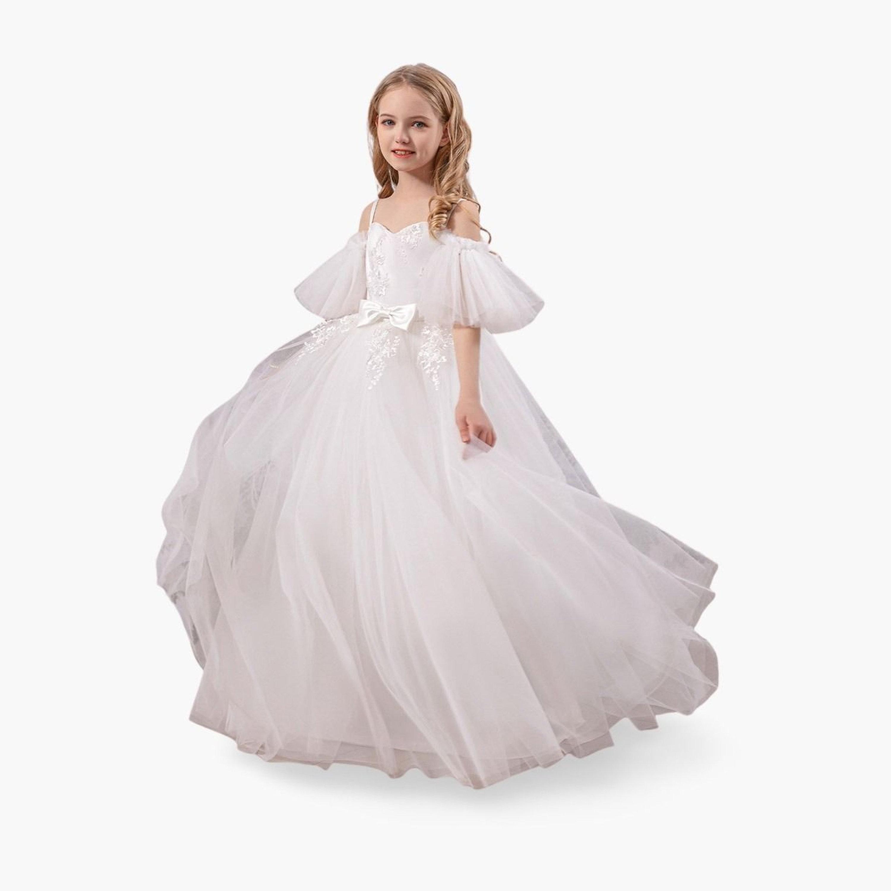 تيك تو - فستان أبيض مع فيونكة ودانتيل-girls-clothing-dressesandjumpsuits-image-1