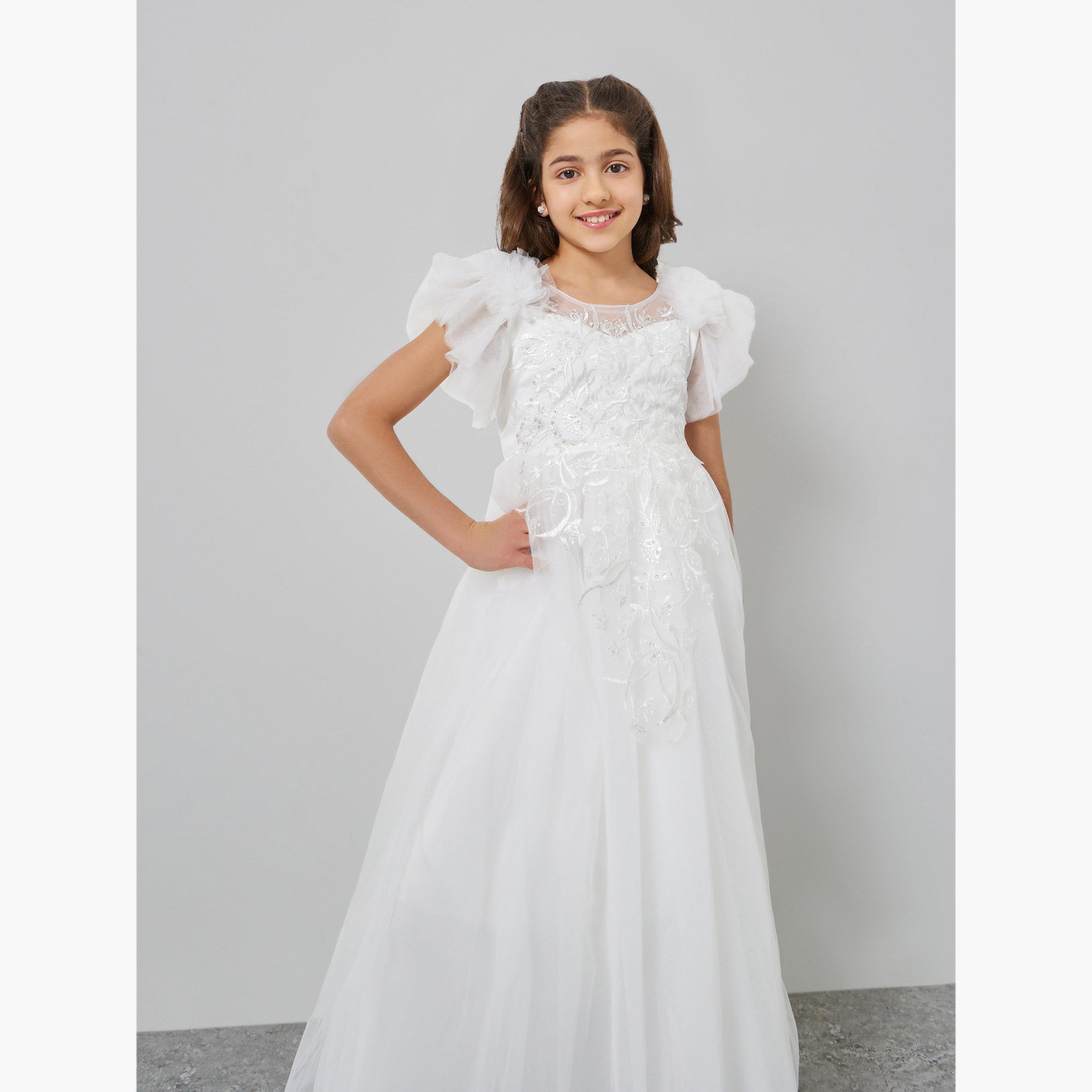 تيك تو - فستان بناتي بأكمام مشبكة من الدانتيل-girls-clothing-dressesandjumpsuits-image-2