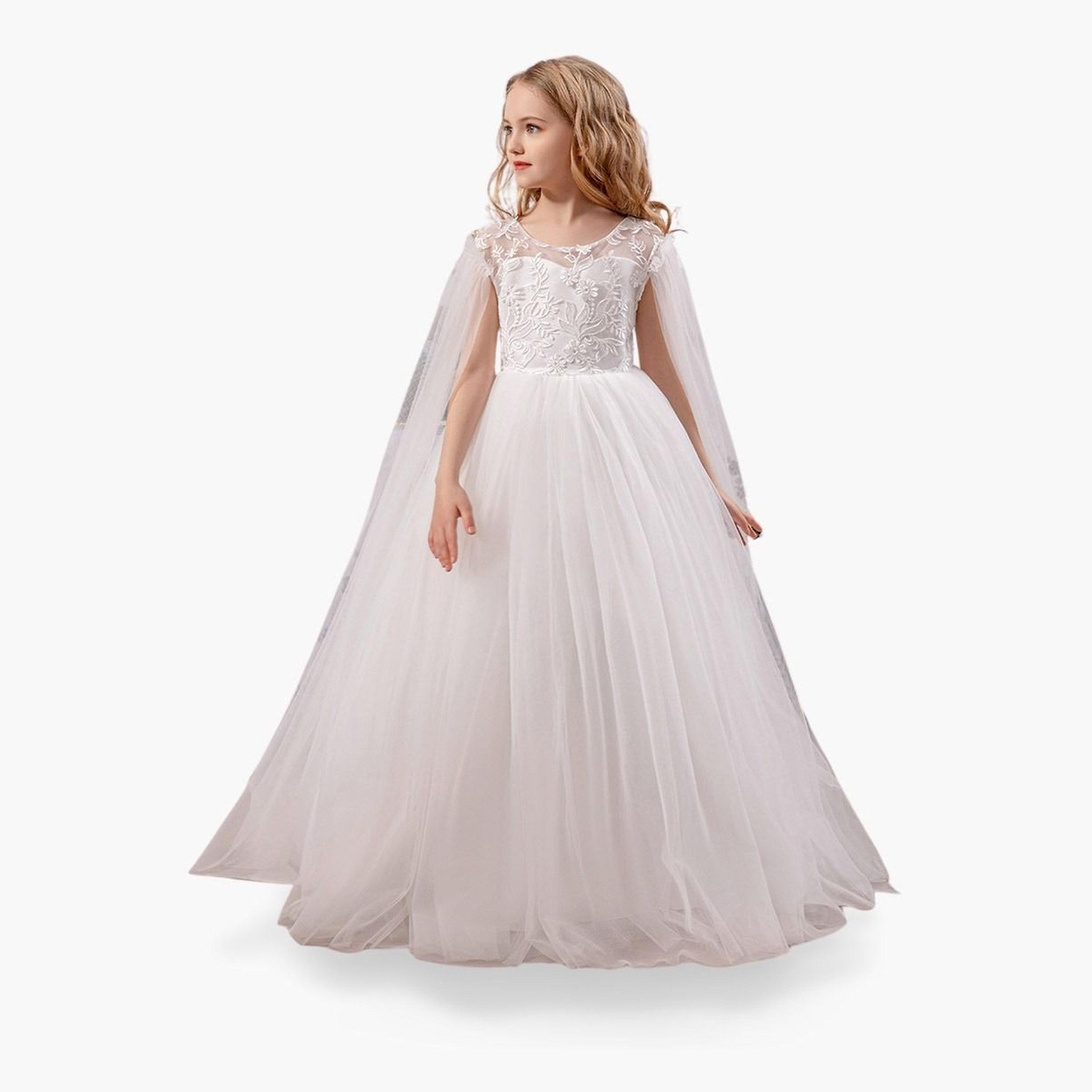 Take Two Lace Insert Bow Detail Cape Sleeve Dress-girls-clothing-dressesandjumpsuits-image-1