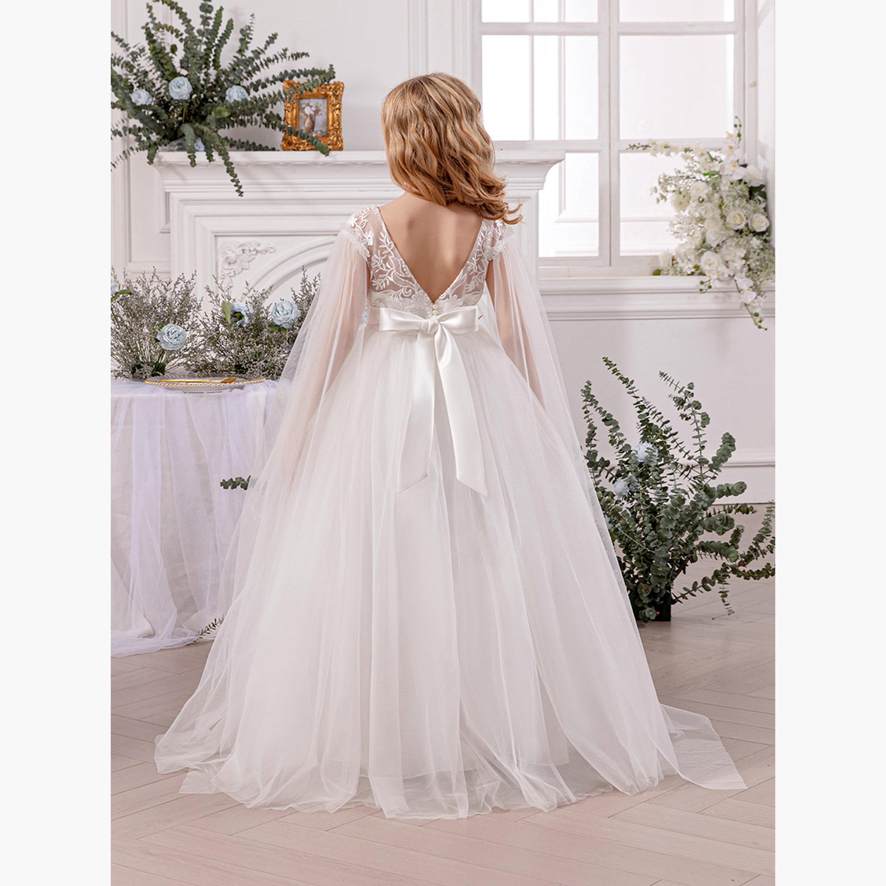 Take Two Lace Insert Bow Detail Cape Sleeve Dress-girls-clothing-dressesandjumpsuits-image-2