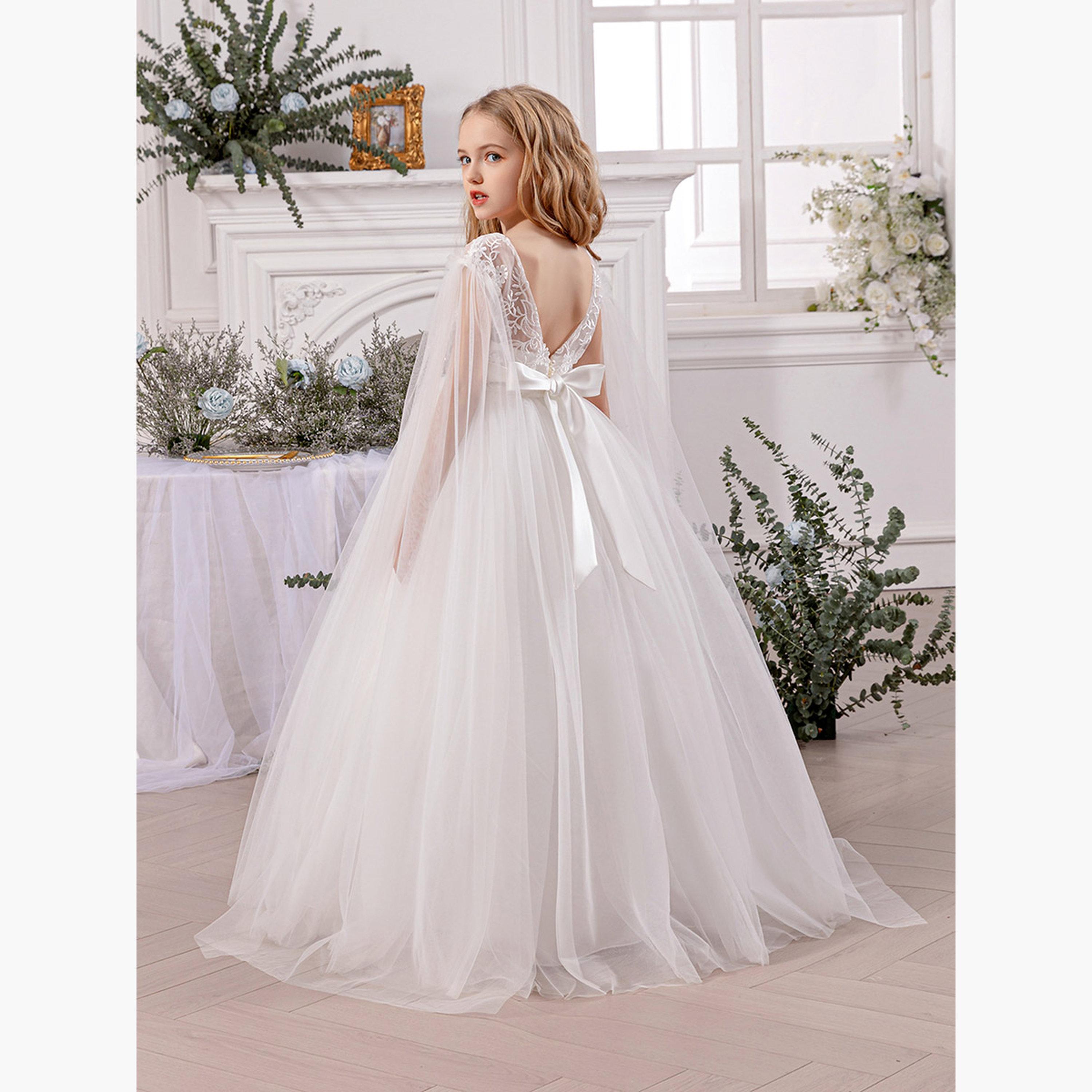Take Two Lace Insert Bow Detail Cape Sleeve Dress-girls-clothing-dressesandjumpsuits-image-5