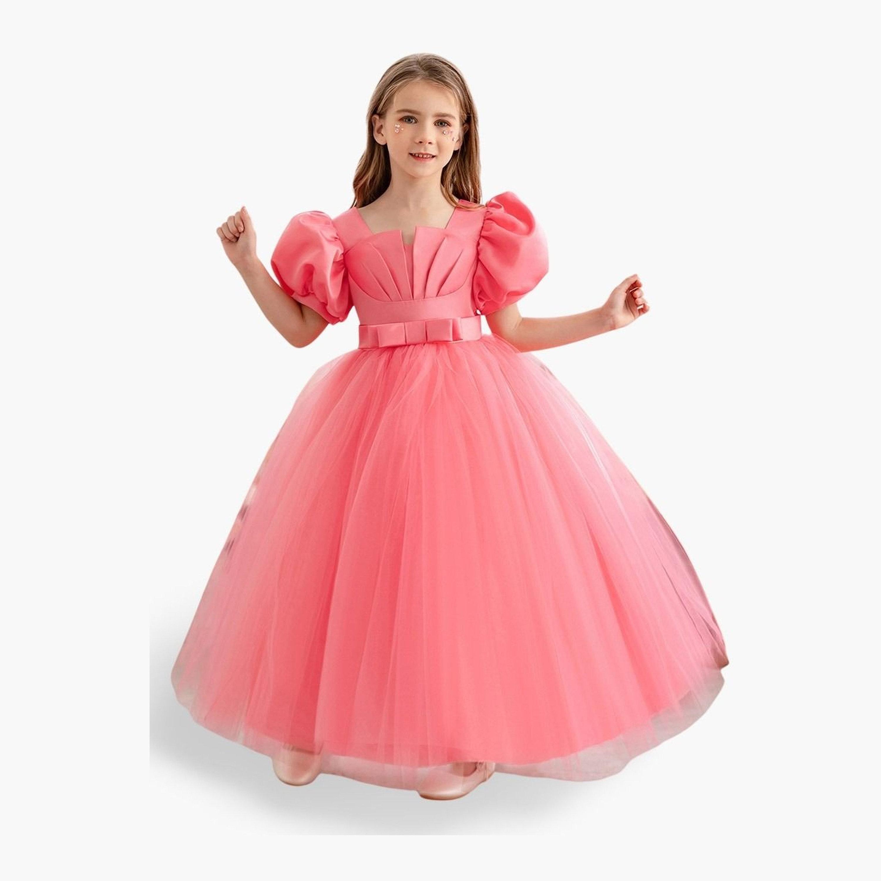 تيك تو - فستان مطوي مع تفاصيل فيونكة وإدراج شبكي-girls-clothing-dressesandjumpsuits-image-1
