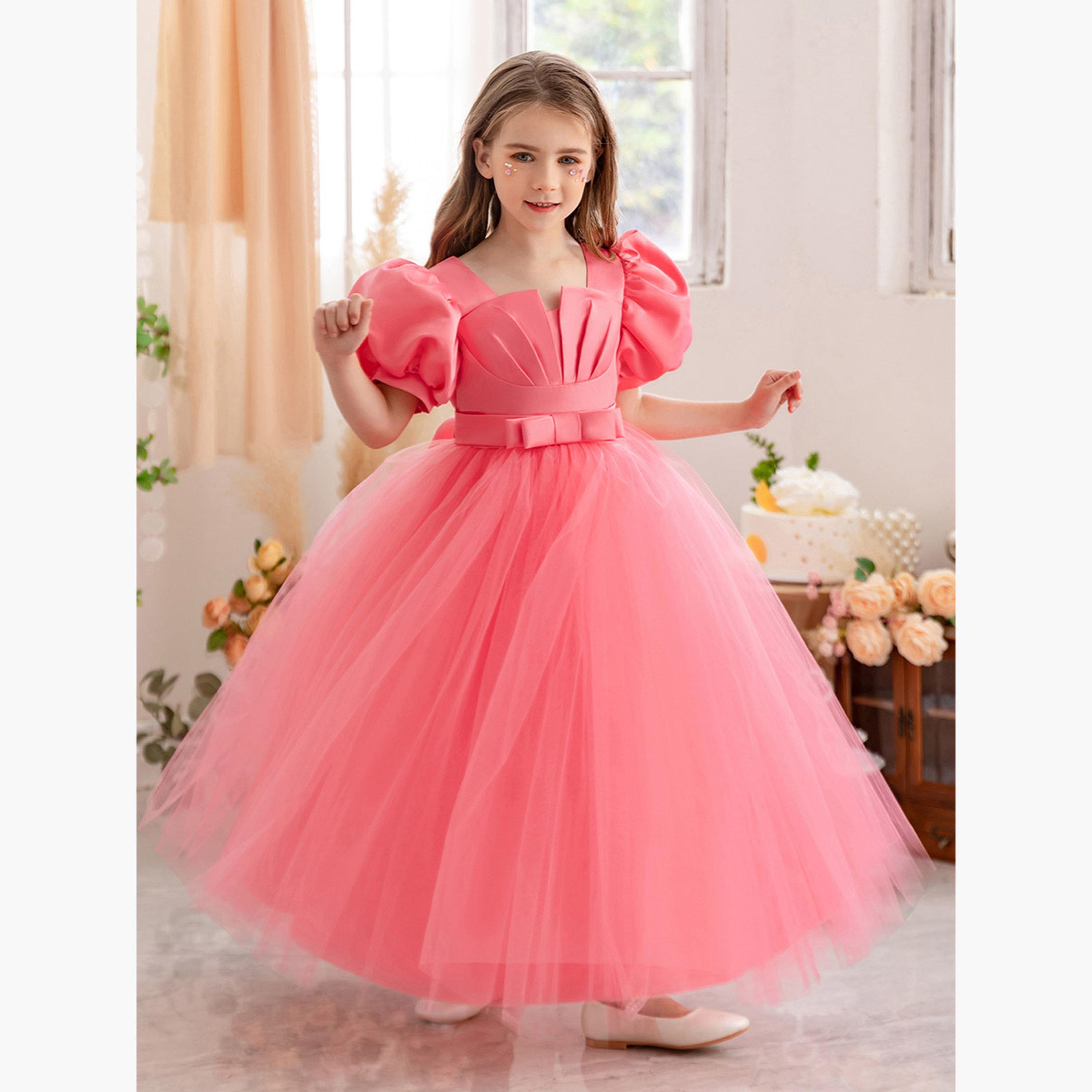 تيك تو - فستان مطوي مع تفاصيل فيونكة وإدراج شبكي-girls-clothing-dressesandjumpsuits-image-3