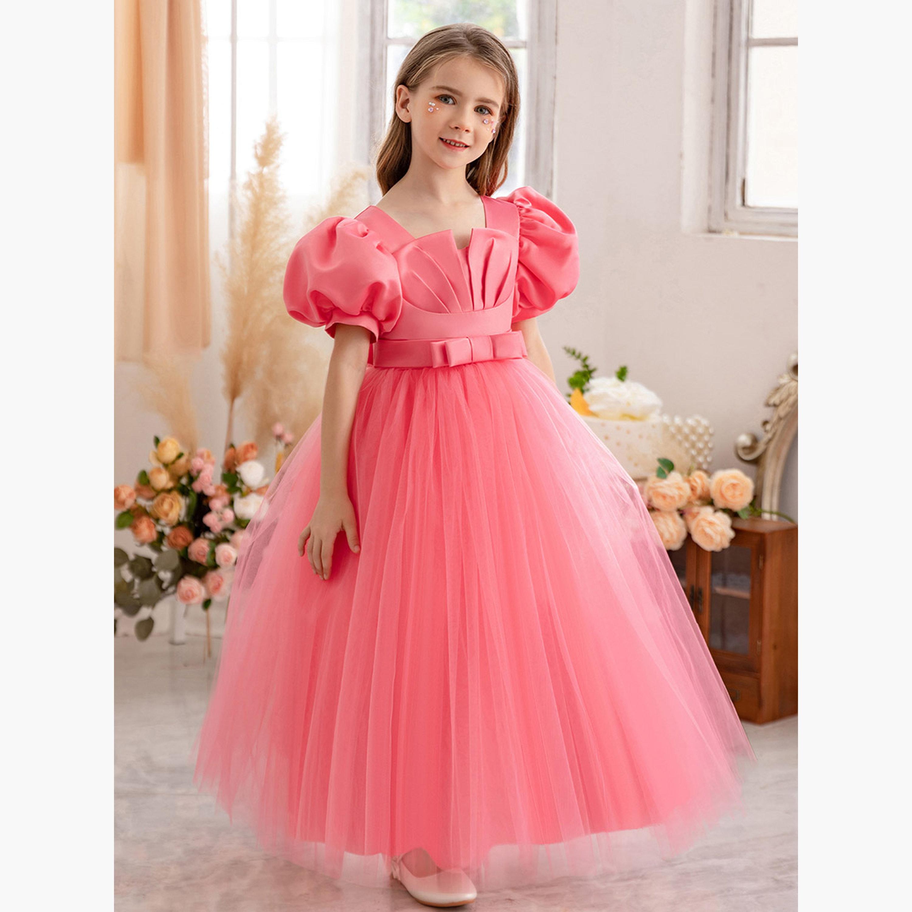 تيك تو - فستان مطوي مع تفاصيل فيونكة وإدراج شبكي-girls-clothing-dressesandjumpsuits-image-6