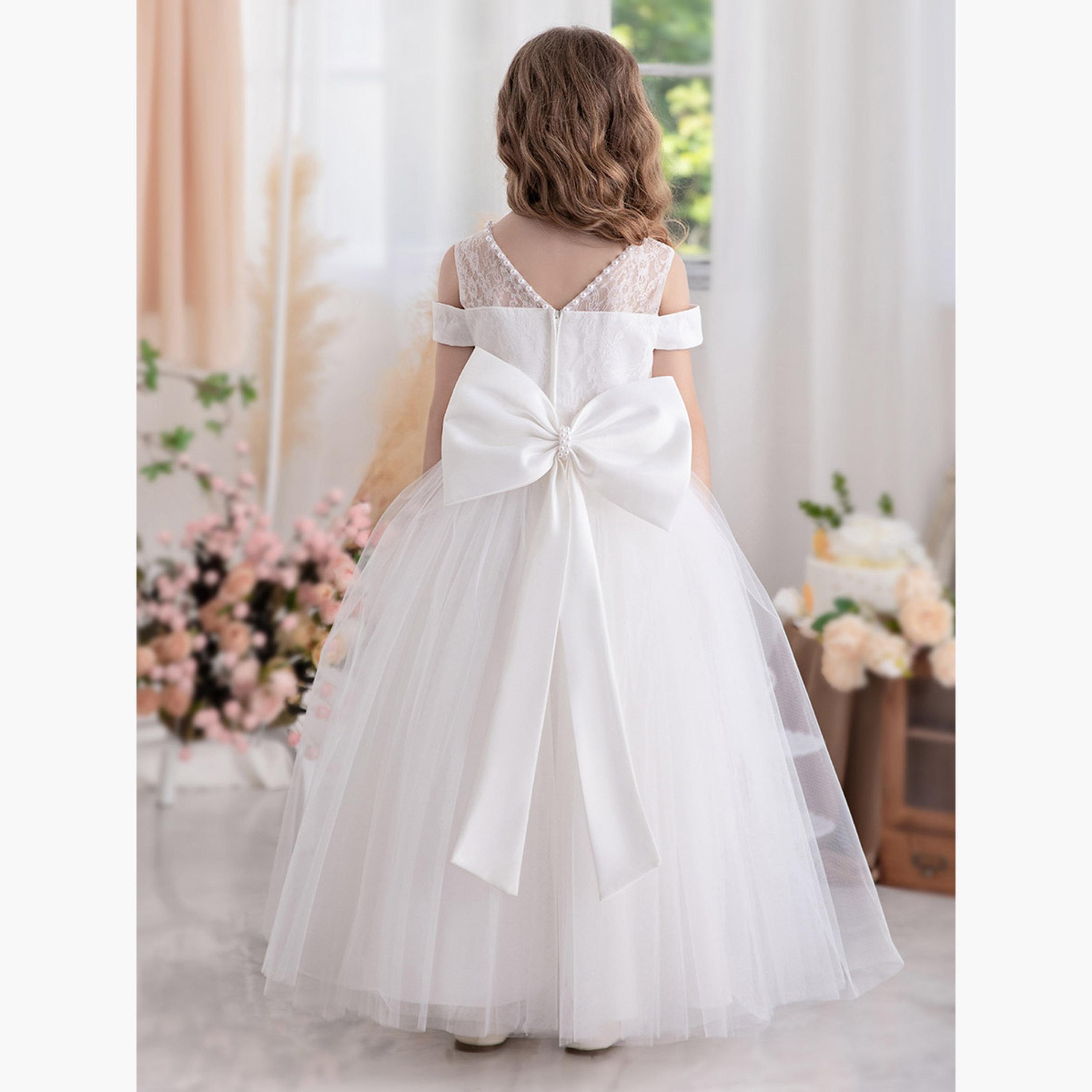 تيك تو - فستان مكشوف الكتفين مع تفاصيل فيونكة وإضافات من الدانتيل-girls-clothing-dressesandjumpsuits-image-3