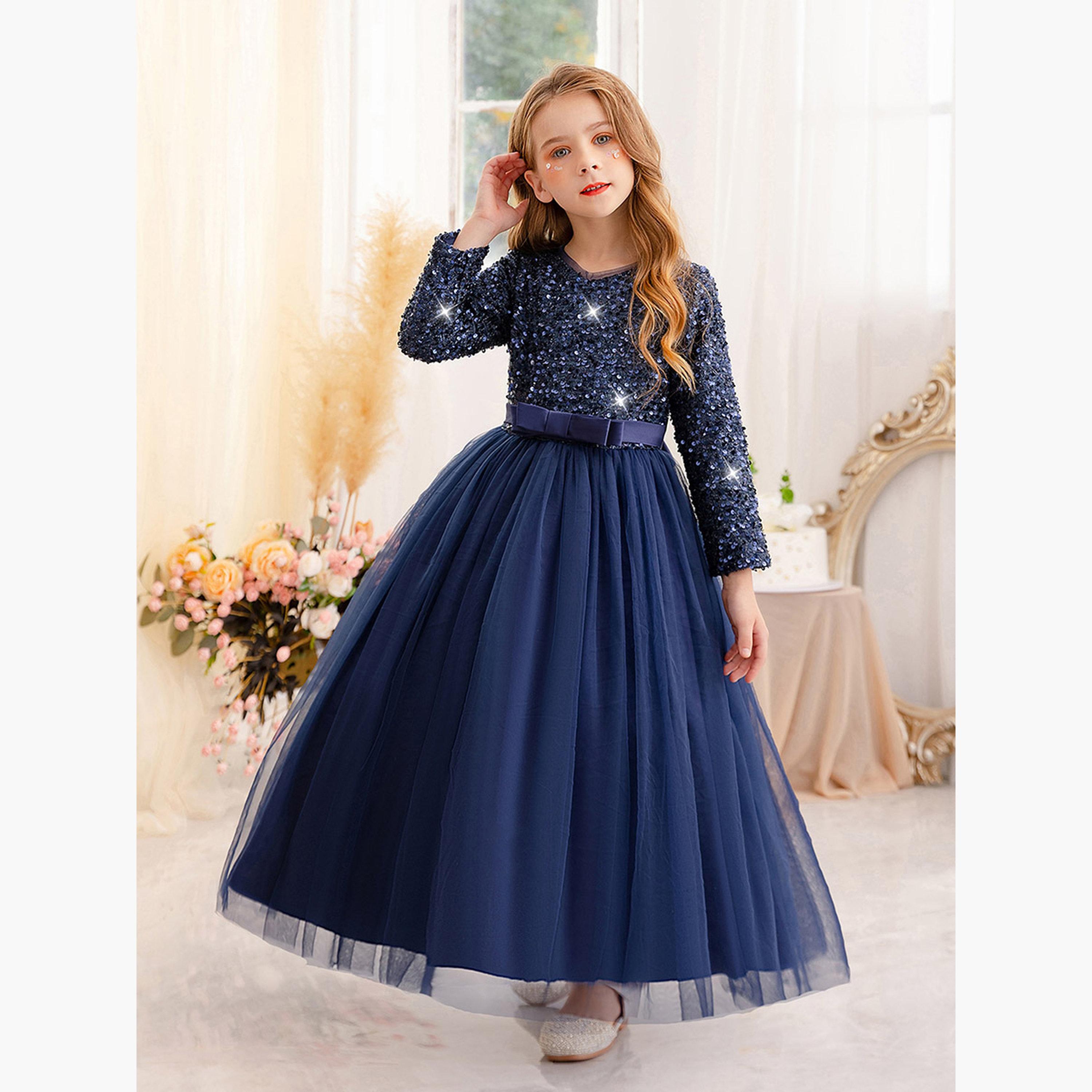 Take Two Navy Blue Embellished Bow Detail Dress-girls-clothing-dressesandjumpsuits-image-3