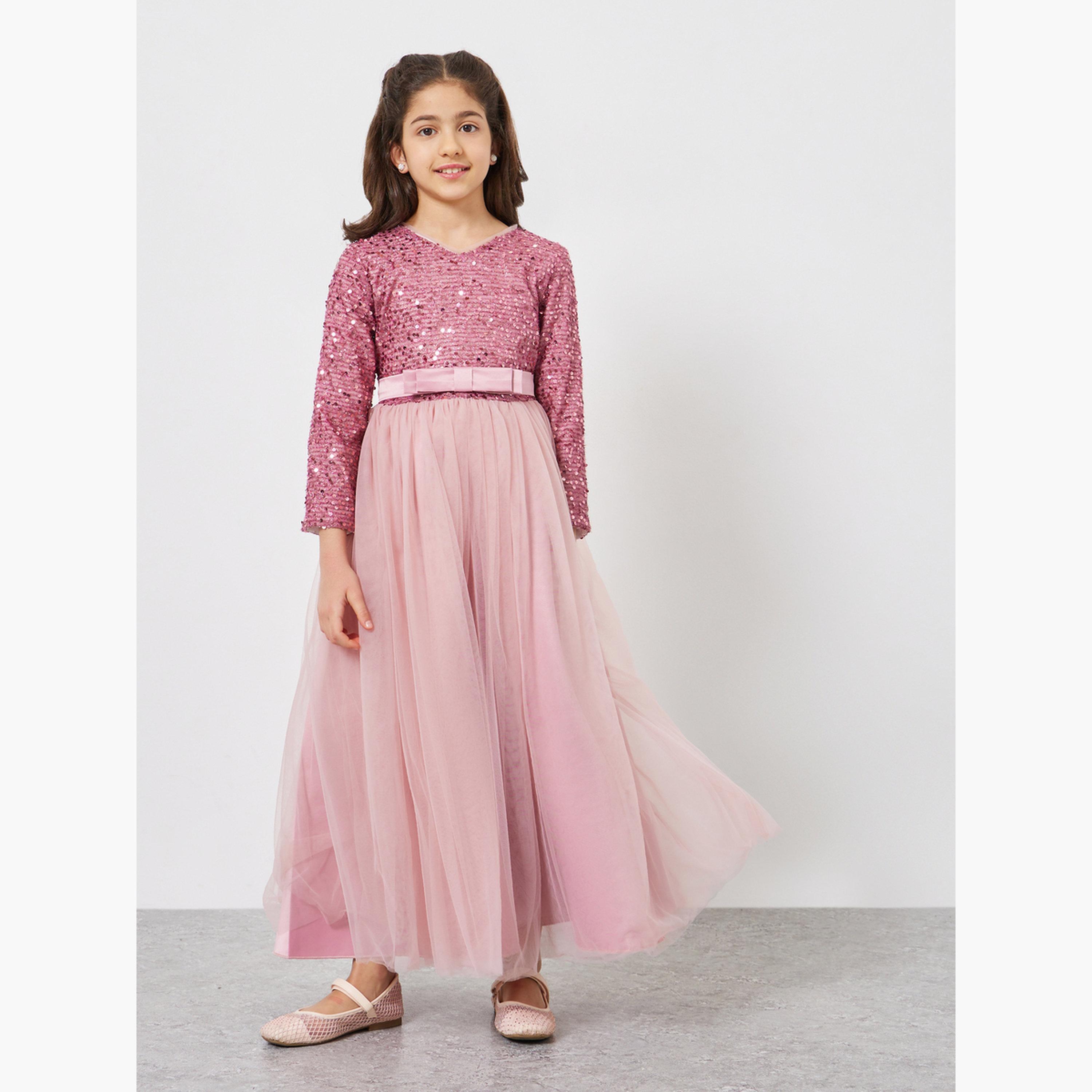 Take Two Girls Embellished Sequined Bow Maxi Dress-girls-clothing-dressesandjumpsuits-image-1