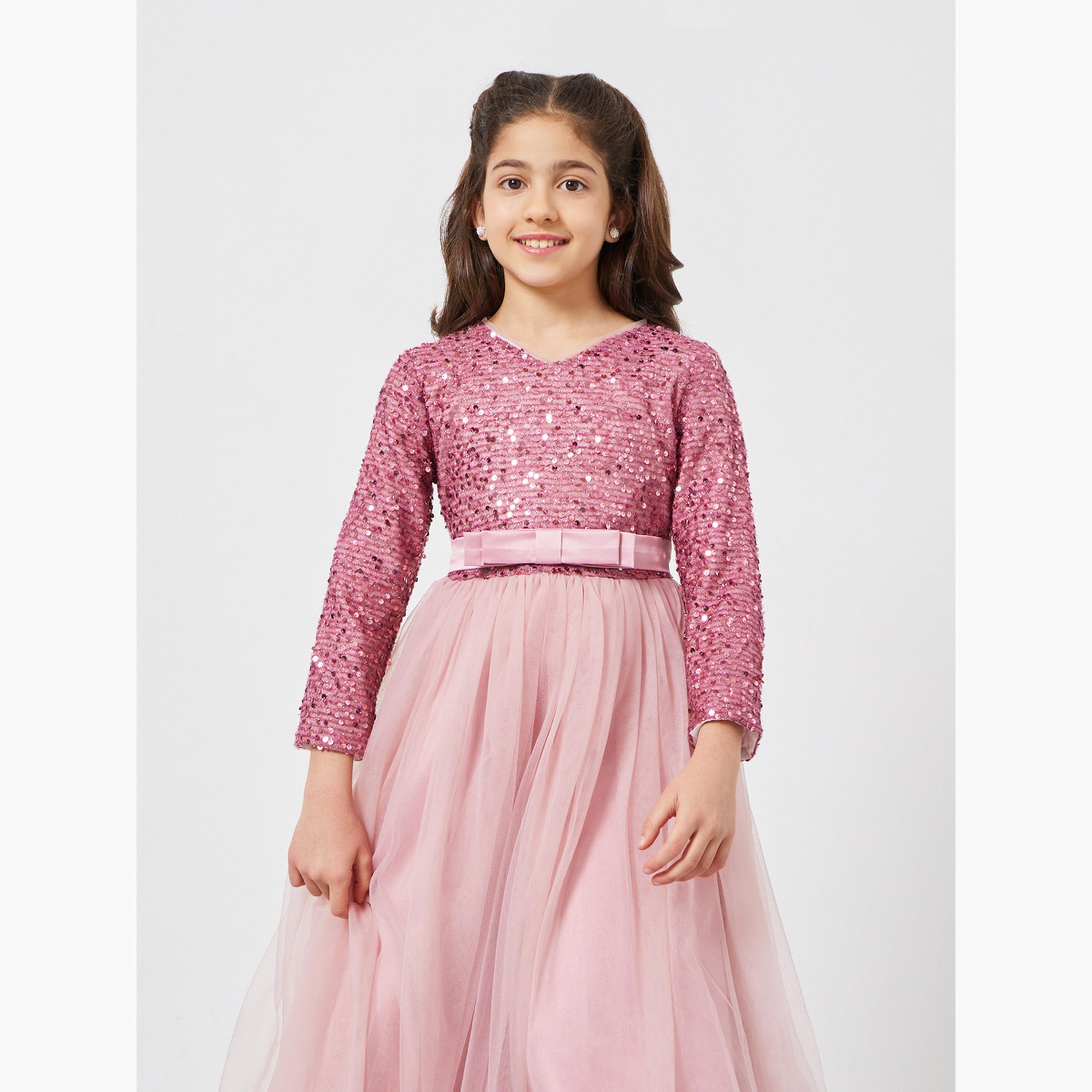 Take Two Girls Embellished Sequined Bow Maxi Dress-girls-clothing-dressesandjumpsuits-image-2