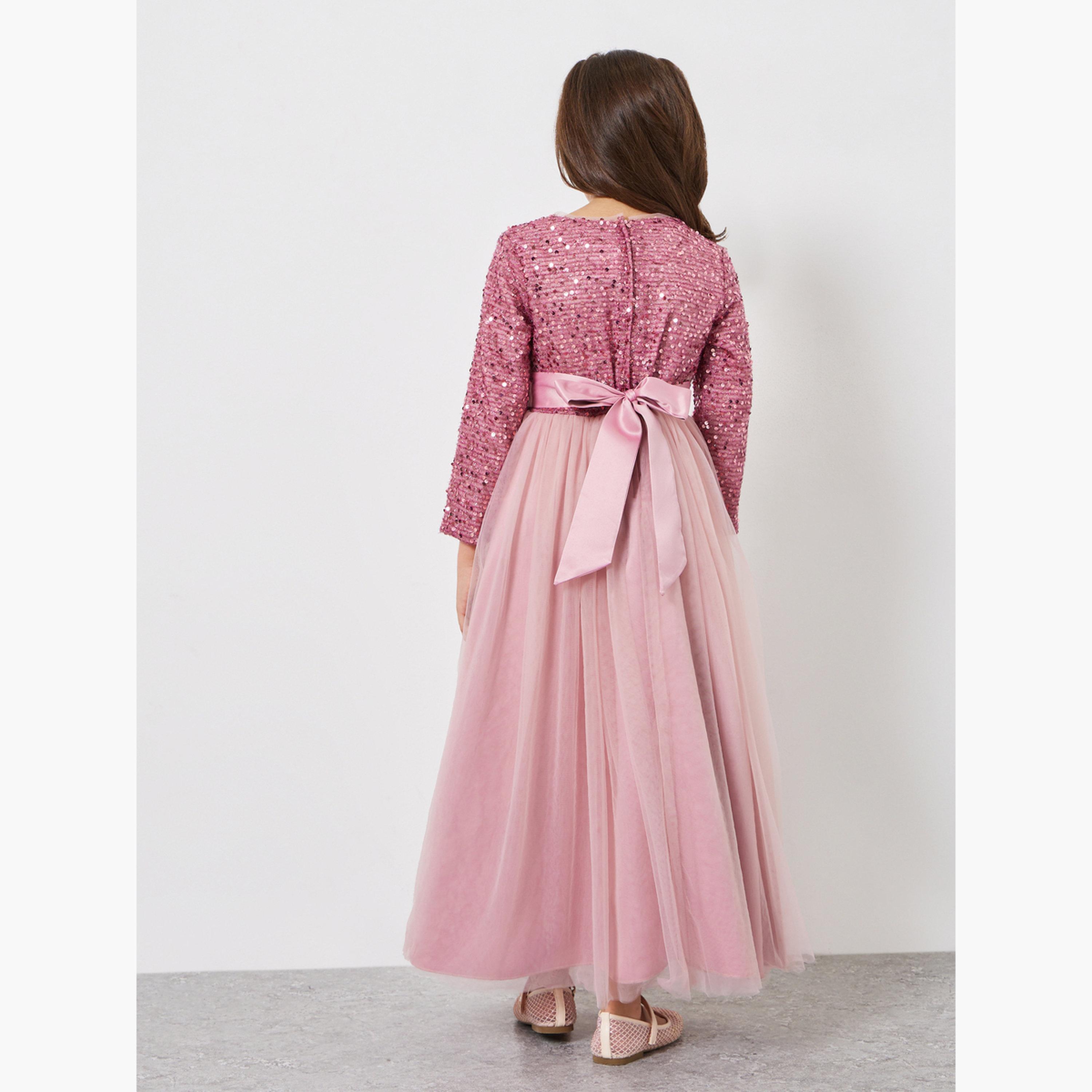 Take Two Girls Embellished Sequined Bow Maxi Dress-girls-clothing-dressesandjumpsuits-image-3