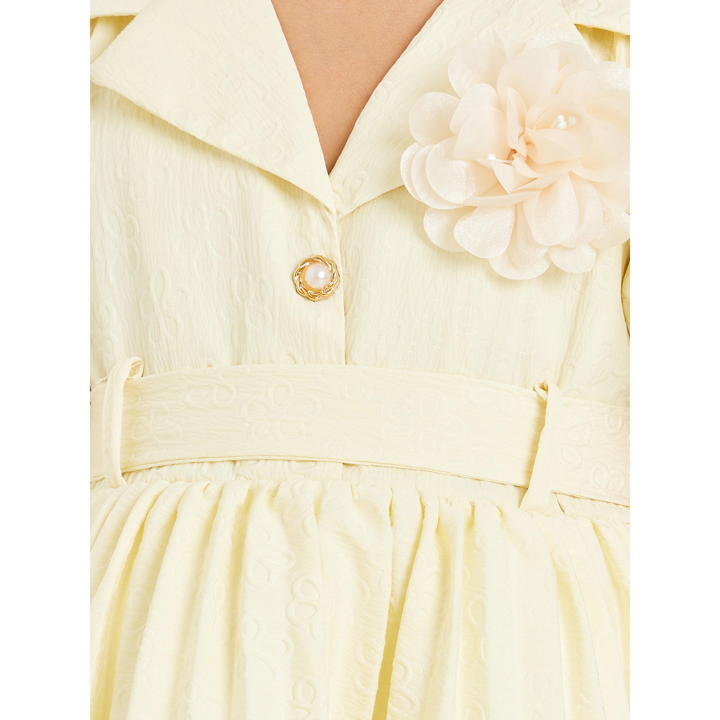فستان بياقة وطيات مع حزام-girls-clothing-dressesandjumpsuits-image-3
