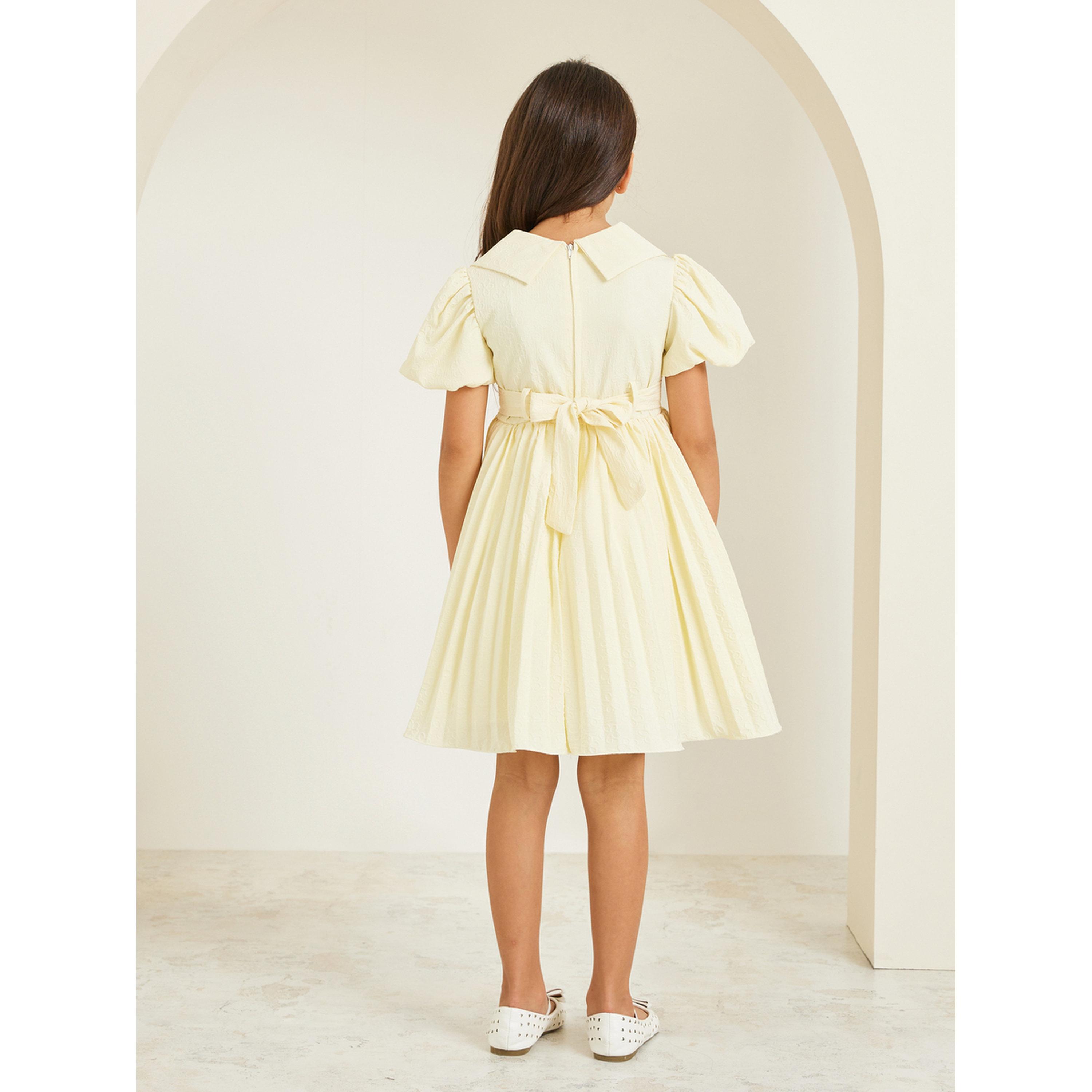 فستان بياقة وطيات مع حزام-girls-clothing-dressesandjumpsuits-image-4