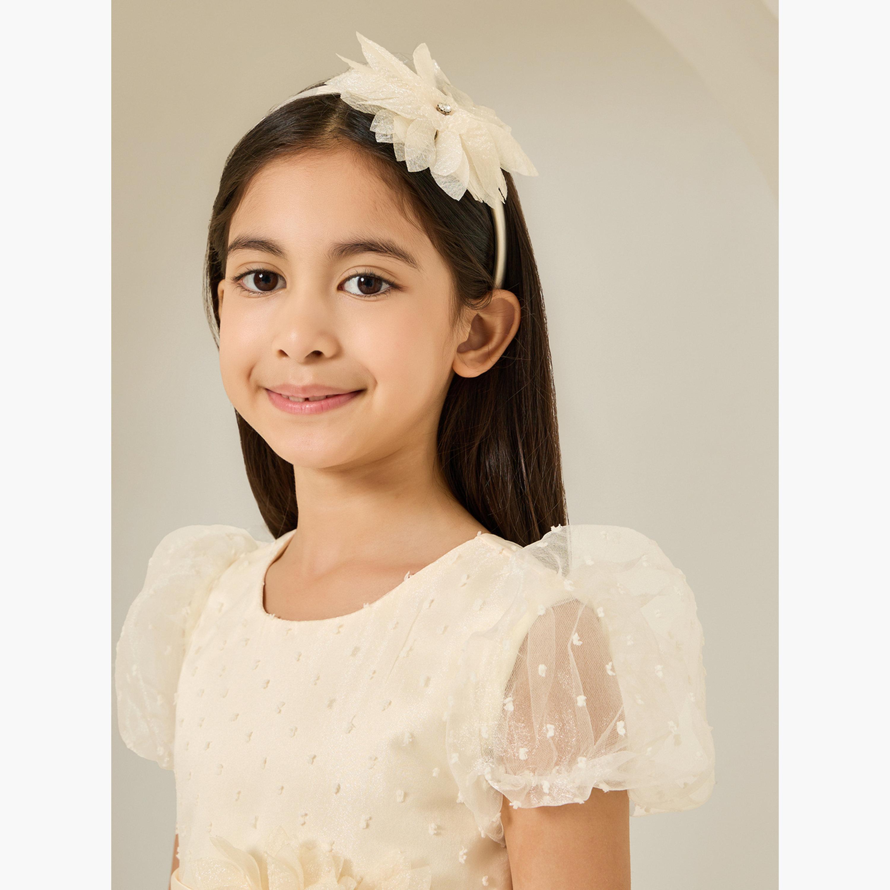 Styli Girls Cream Dobby Organza A-Line Dress-girls-clothing-dressesandjumpsuits-image-4