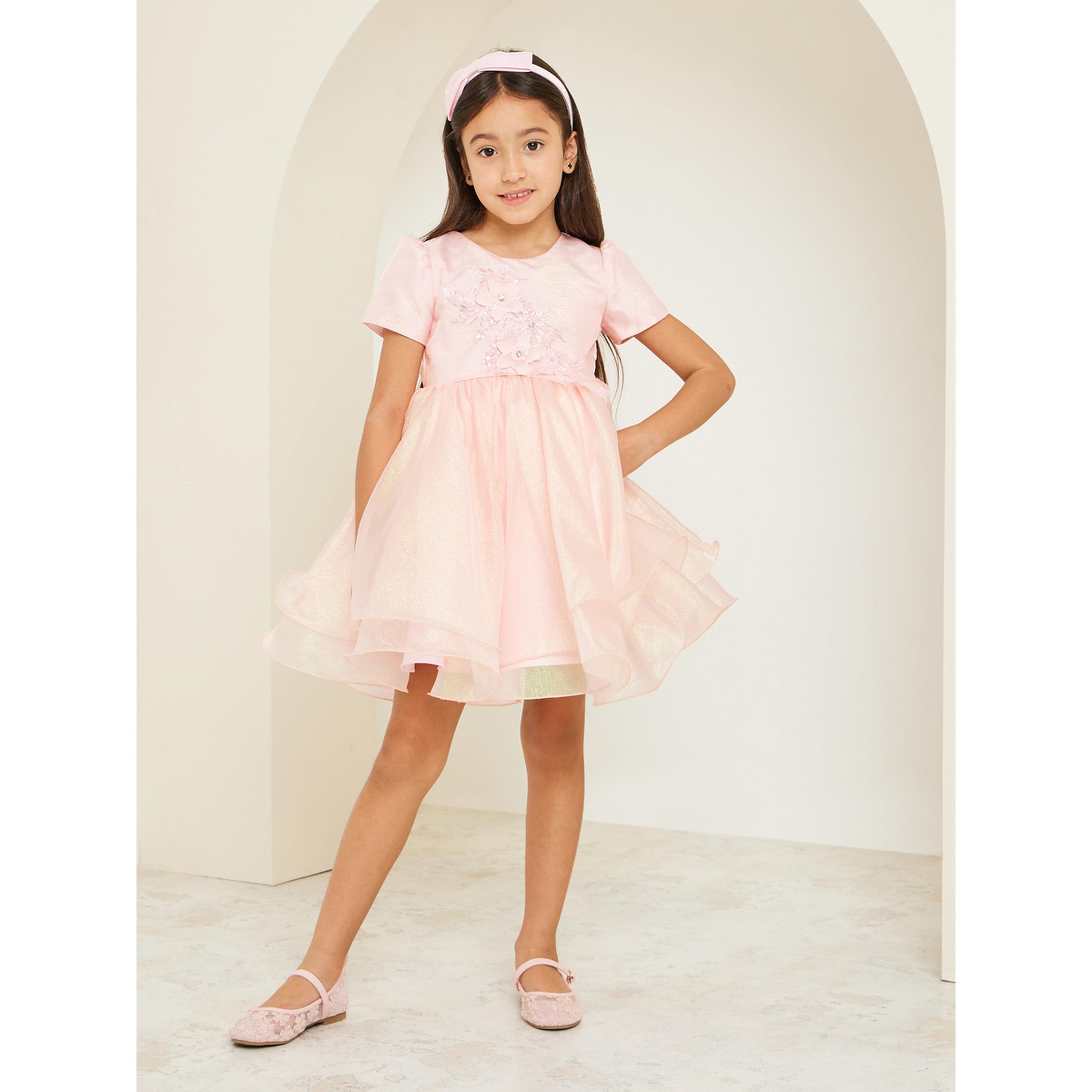 فستان أورجانزا منمق بأكمام قصيرة وطبقات-girls-clothing-dressesandjumpsuits-image-2