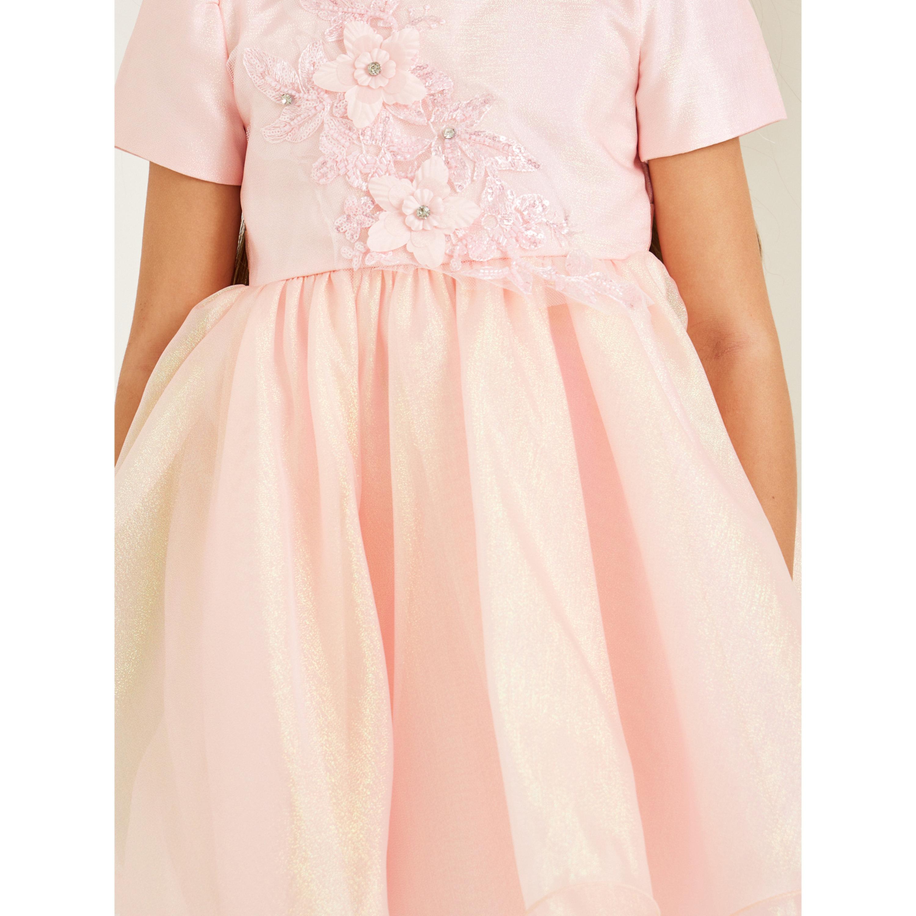 فستان أورجانزا منمق بأكمام قصيرة وطبقات-girls-clothing-dressesandjumpsuits-image-3