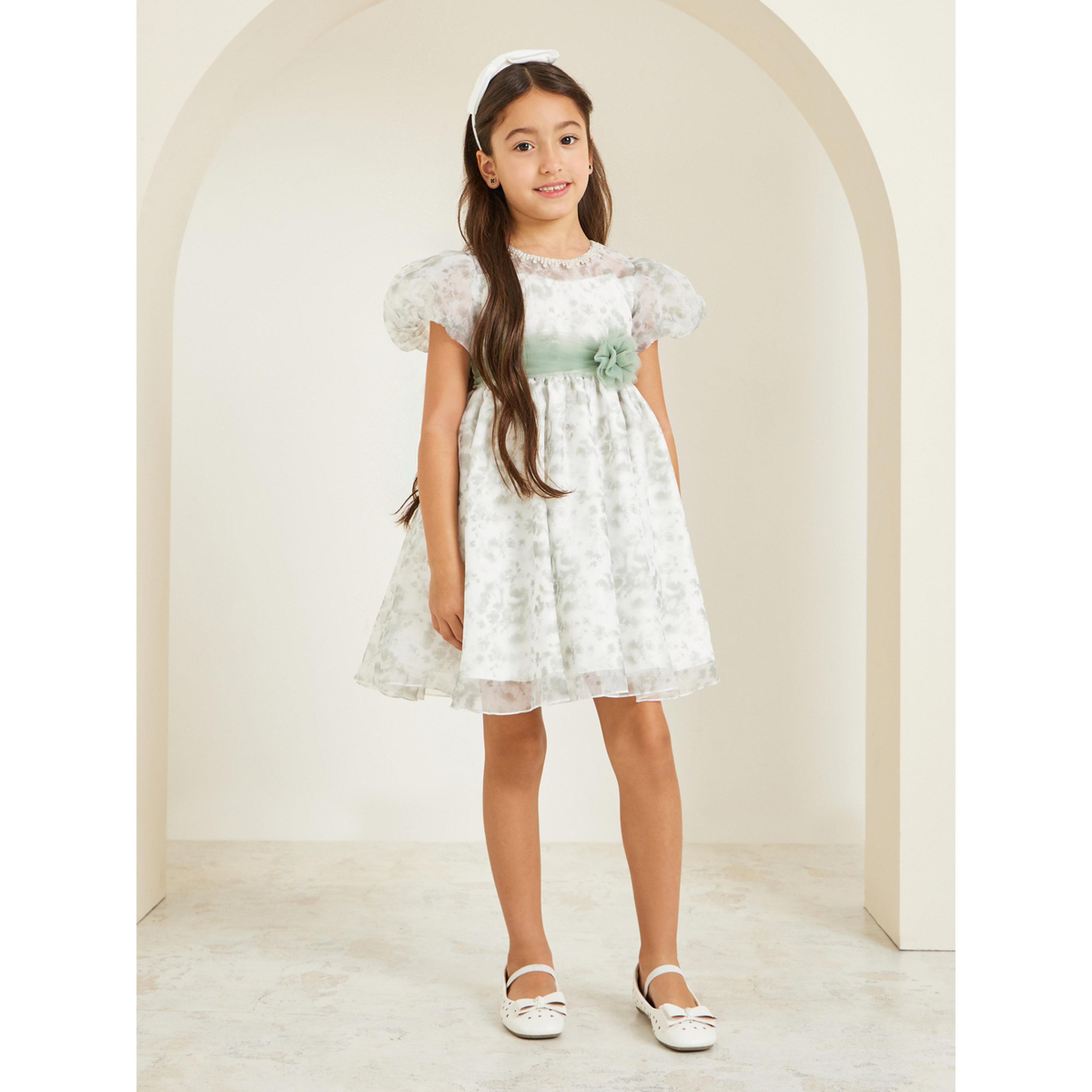 فستان بطبعة زهور أورجانزا وأكمام منفوخة-girls-clothing-dressesandjumpsuits-image-2