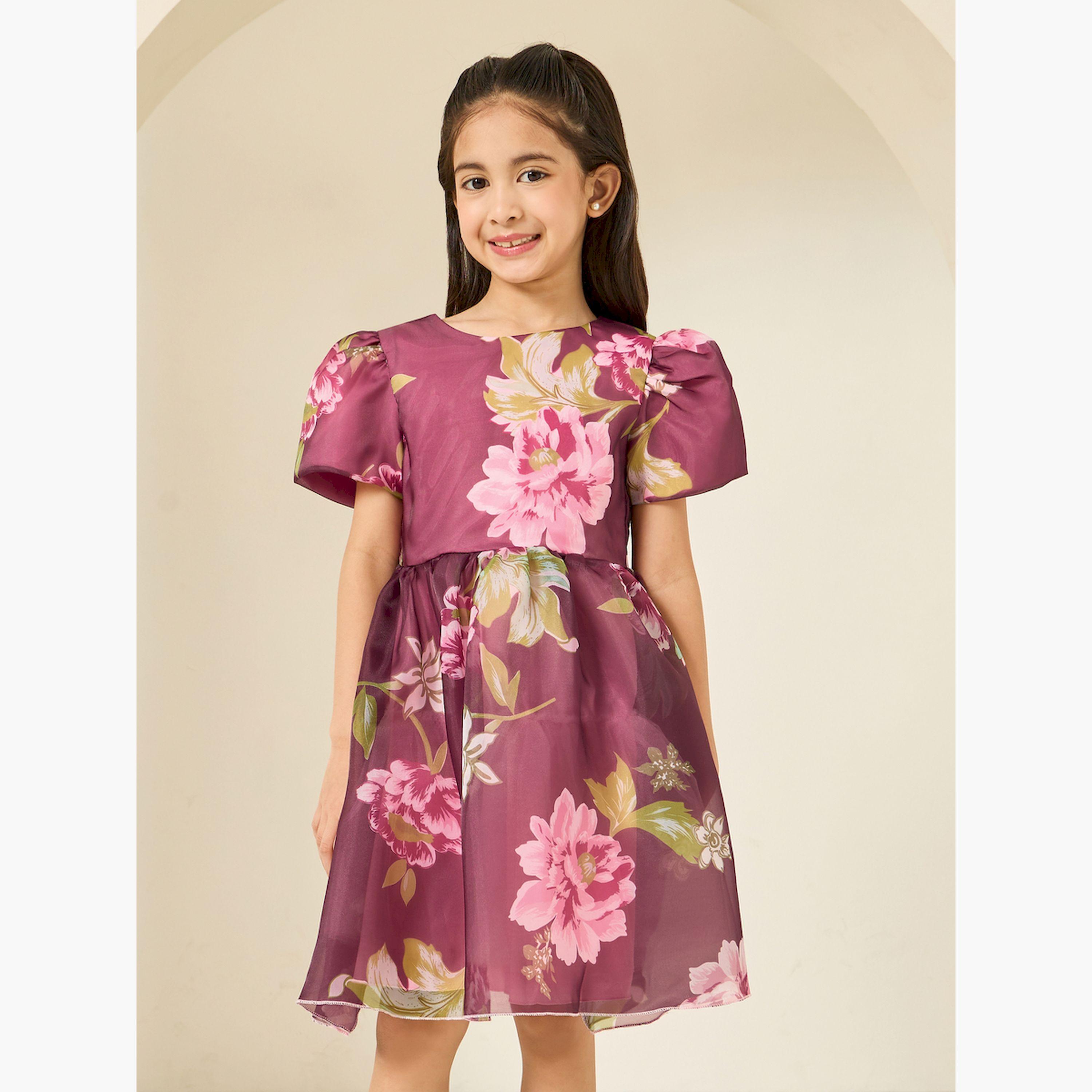 فستان أورجانزا بنقشة زهور-girls-clothing-dressesandjumpsuits-image-1