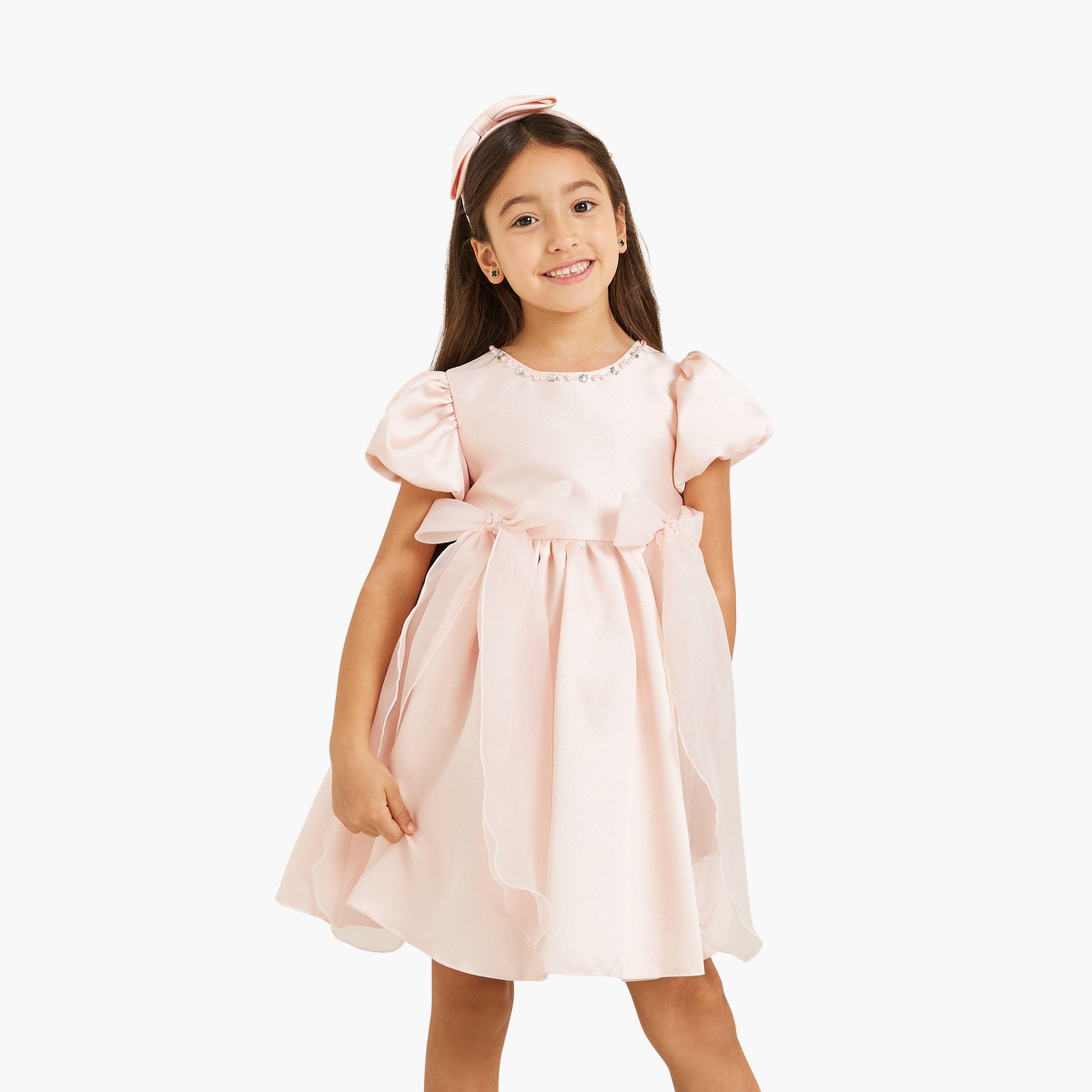 فستان منمق بأكمام منفوخة-girls-clothing-dressesandjumpsuits-image-1