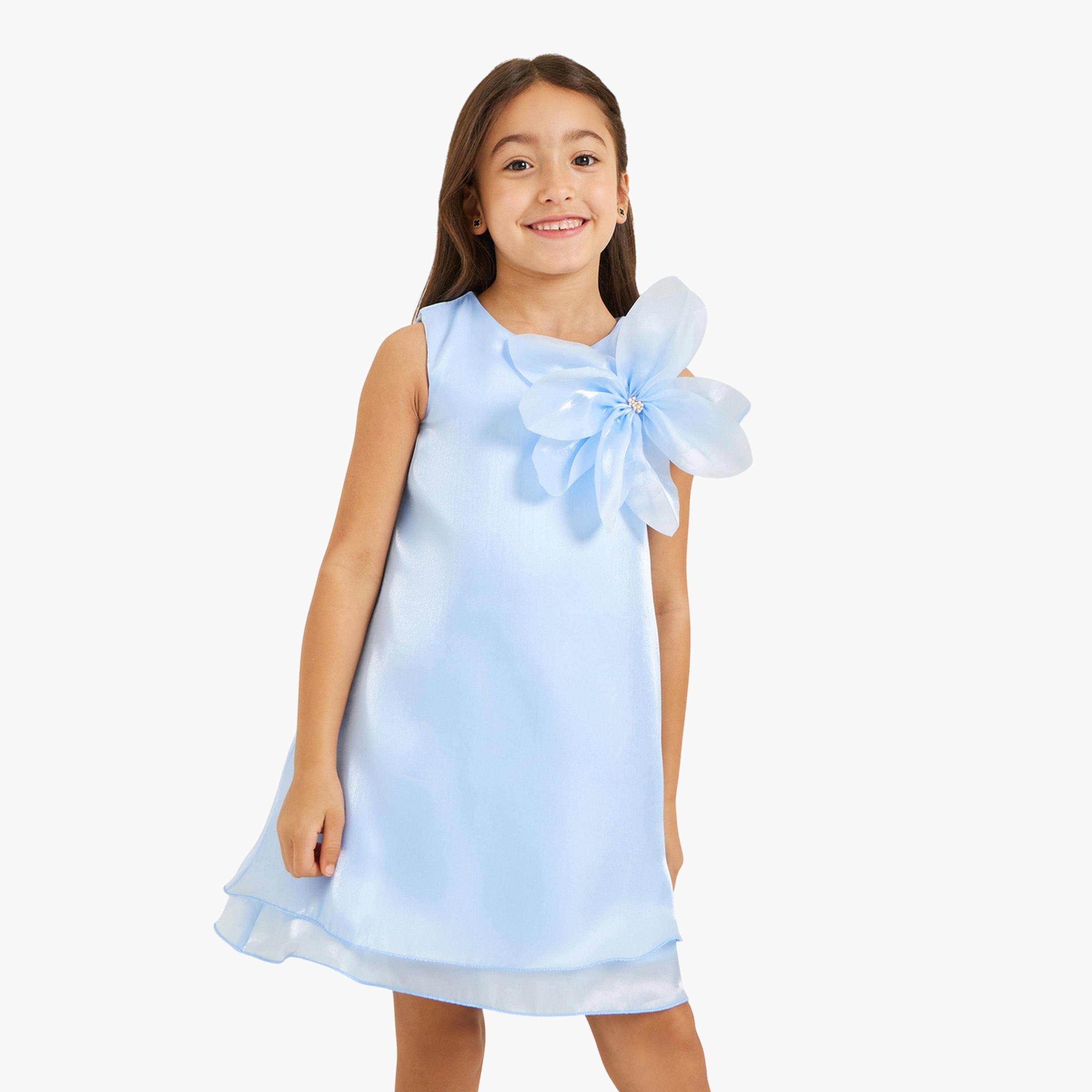 فستان بلا أكمام وتفاصيل زهرة-girls-clothing-dressesandjumpsuits-image-1